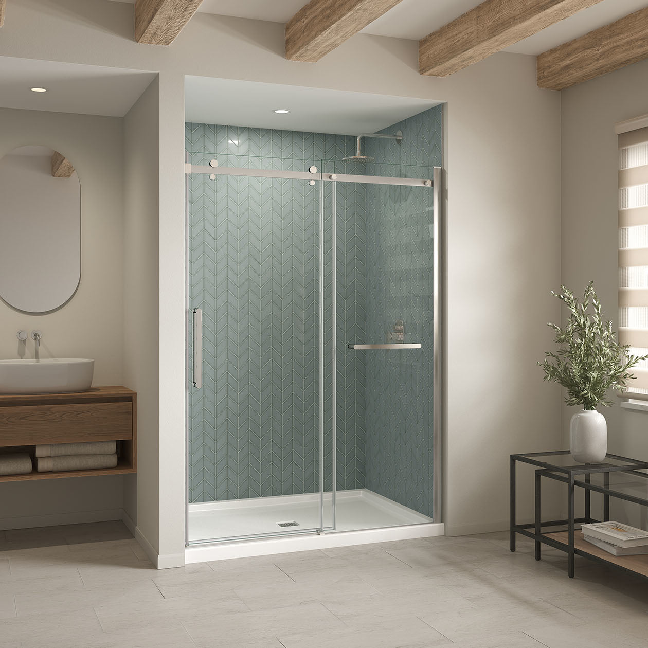 Maax B3Square 6042 Acrylic Shower Base in White with Center Drain