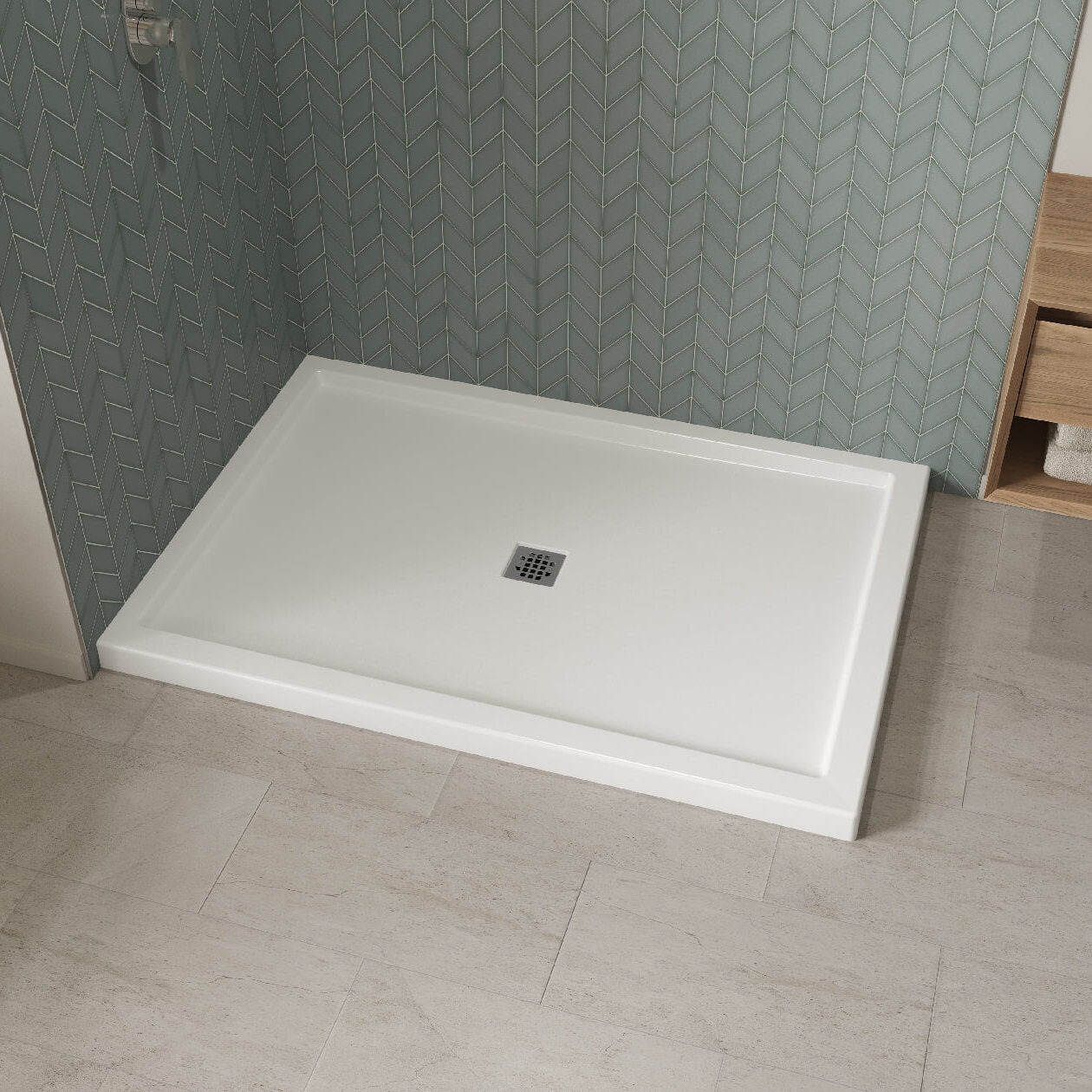 Maax B3Square 6042 Acrylic Shower Base in White with Center Drain
