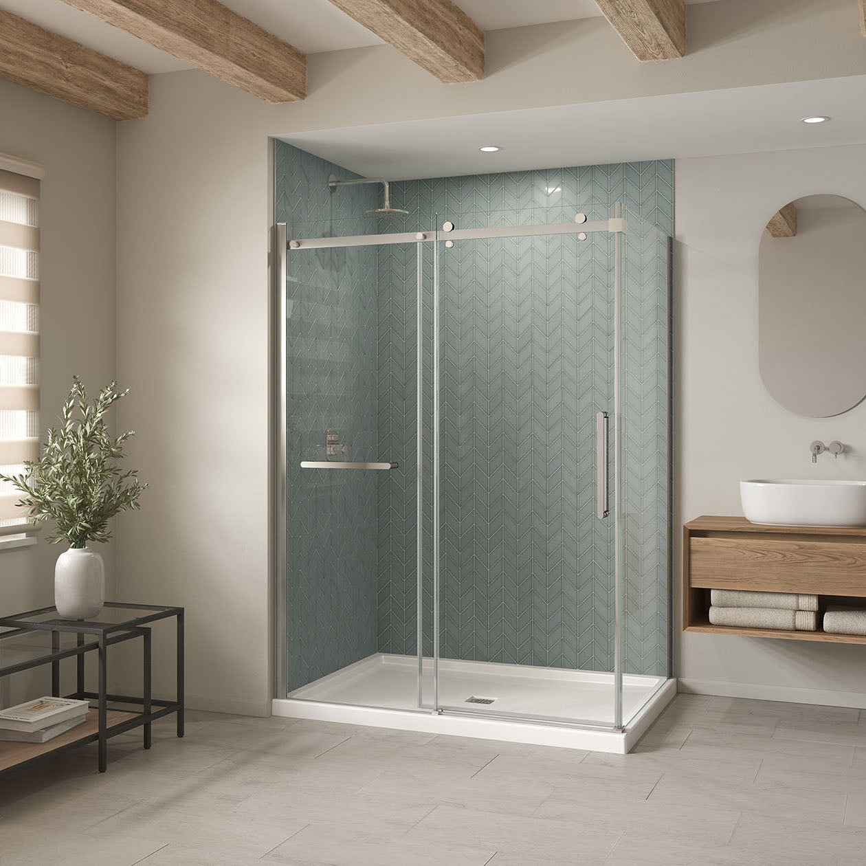 Maax B3Square 6042 Acrylic Shower Base in White with Center Drain