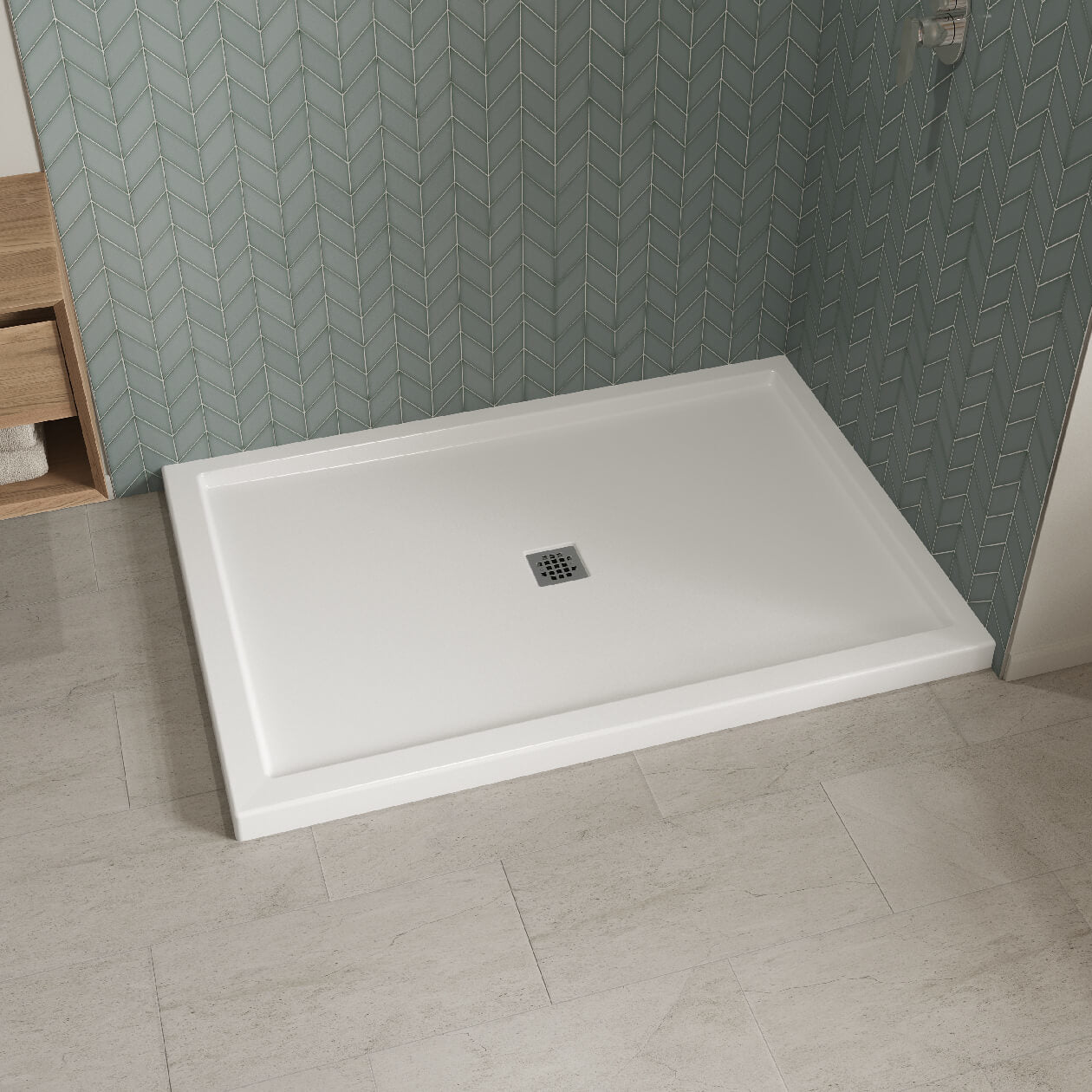 Maax B3Square 6042 Acrylic Shower Base in White with Center Drain