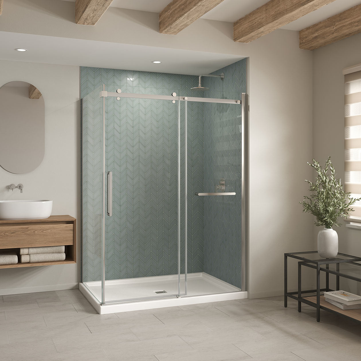 Maax B3Square 6042 Acrylic Shower Base in White with Center Drain