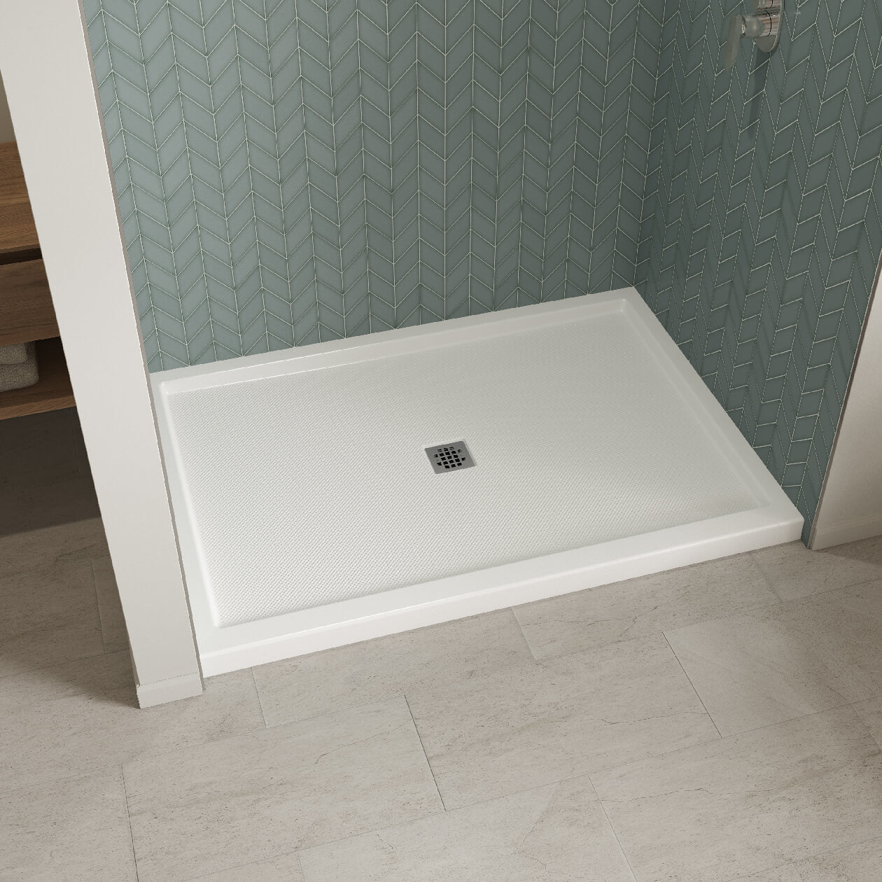 Maax B3Square 6042 Acrylic Shower Base in White with Center Drain