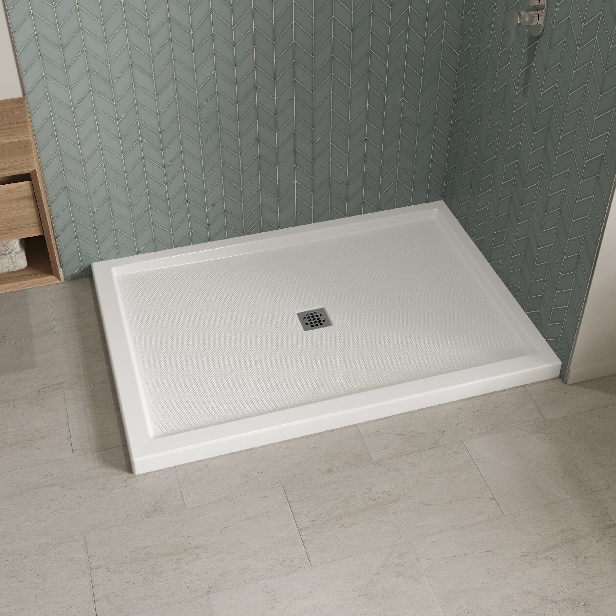 Maax B3Square 6042 Acrylic Shower Base in White with Center Drain