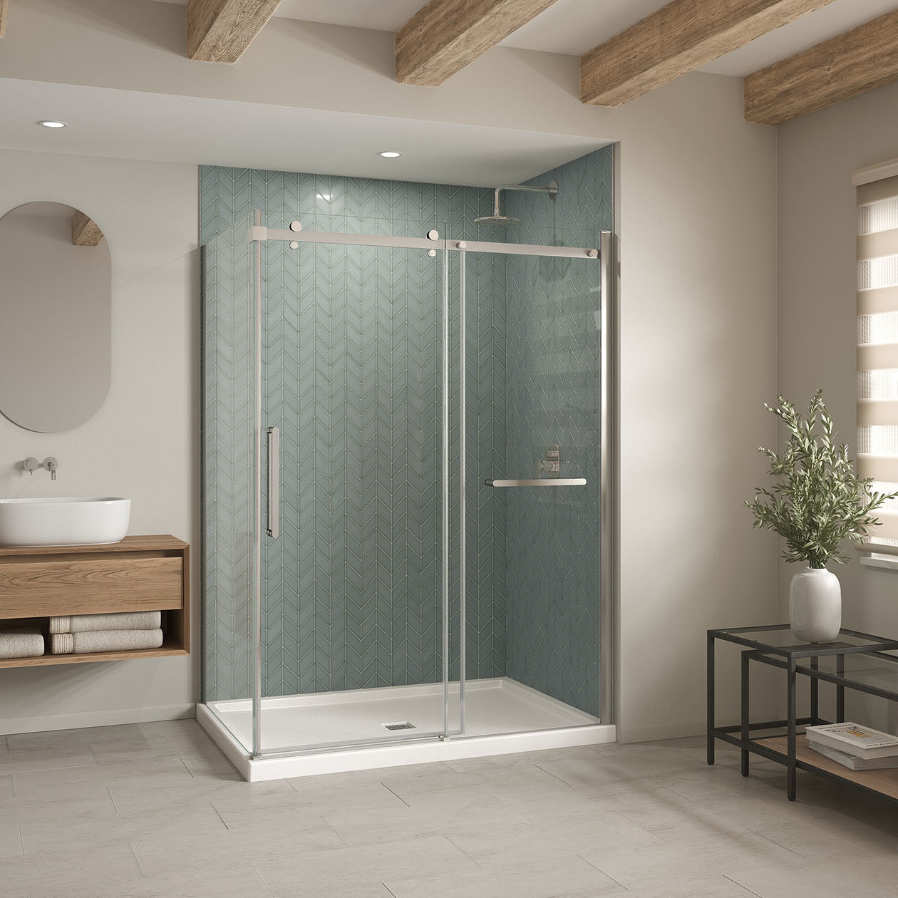 Maax B3Square 6042 Acrylic Shower Base in White with Center Drain