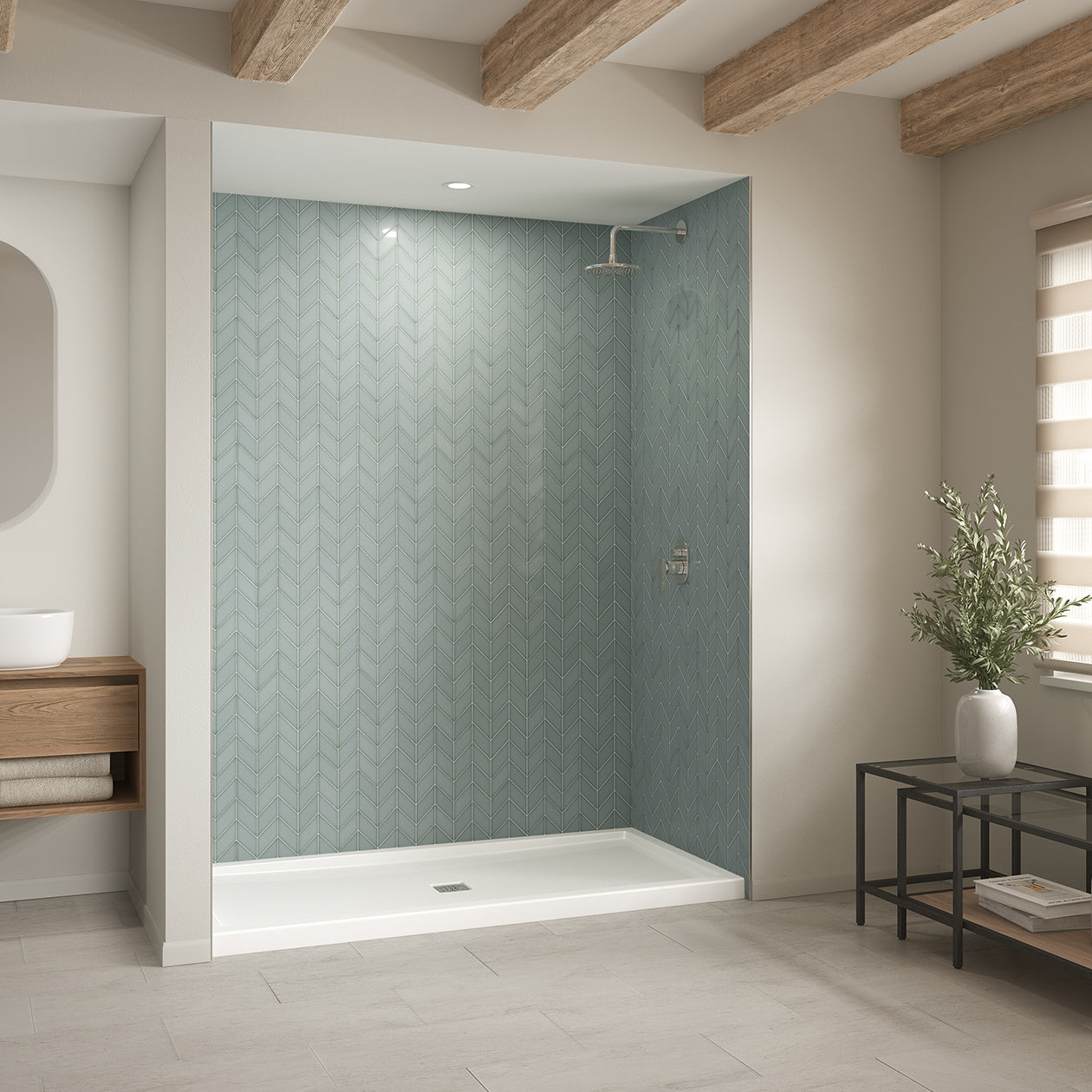 Maax B3Square 7236 Acrylic Shower Base in White with Center Drain