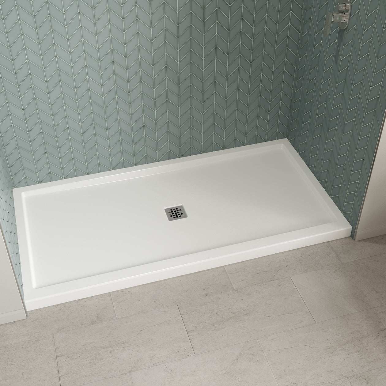 Maax B3Square 7236 Acrylic Shower Base in White with Center Drain