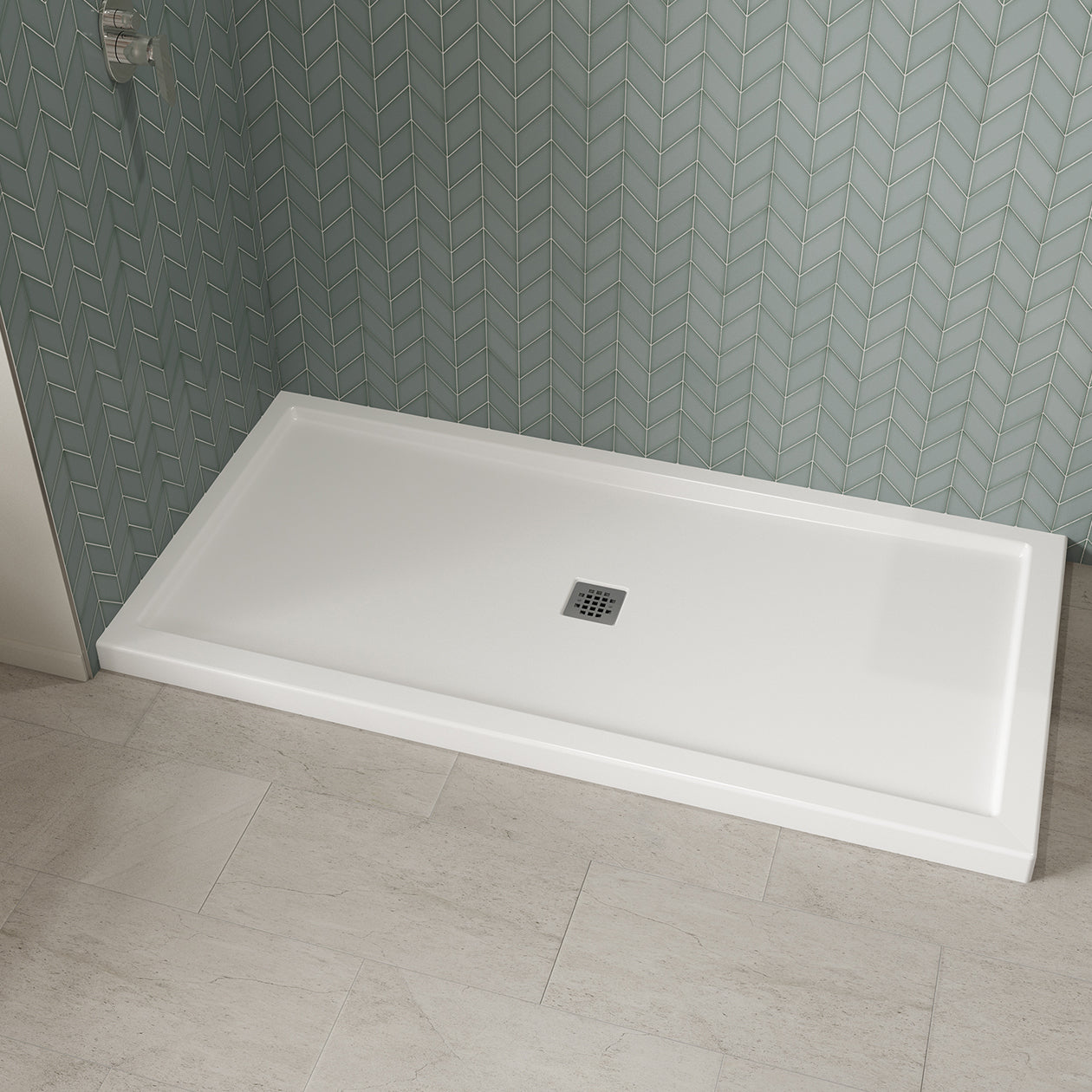 Maax B3Square 7236 Acrylic Shower Base in White with Center Drain