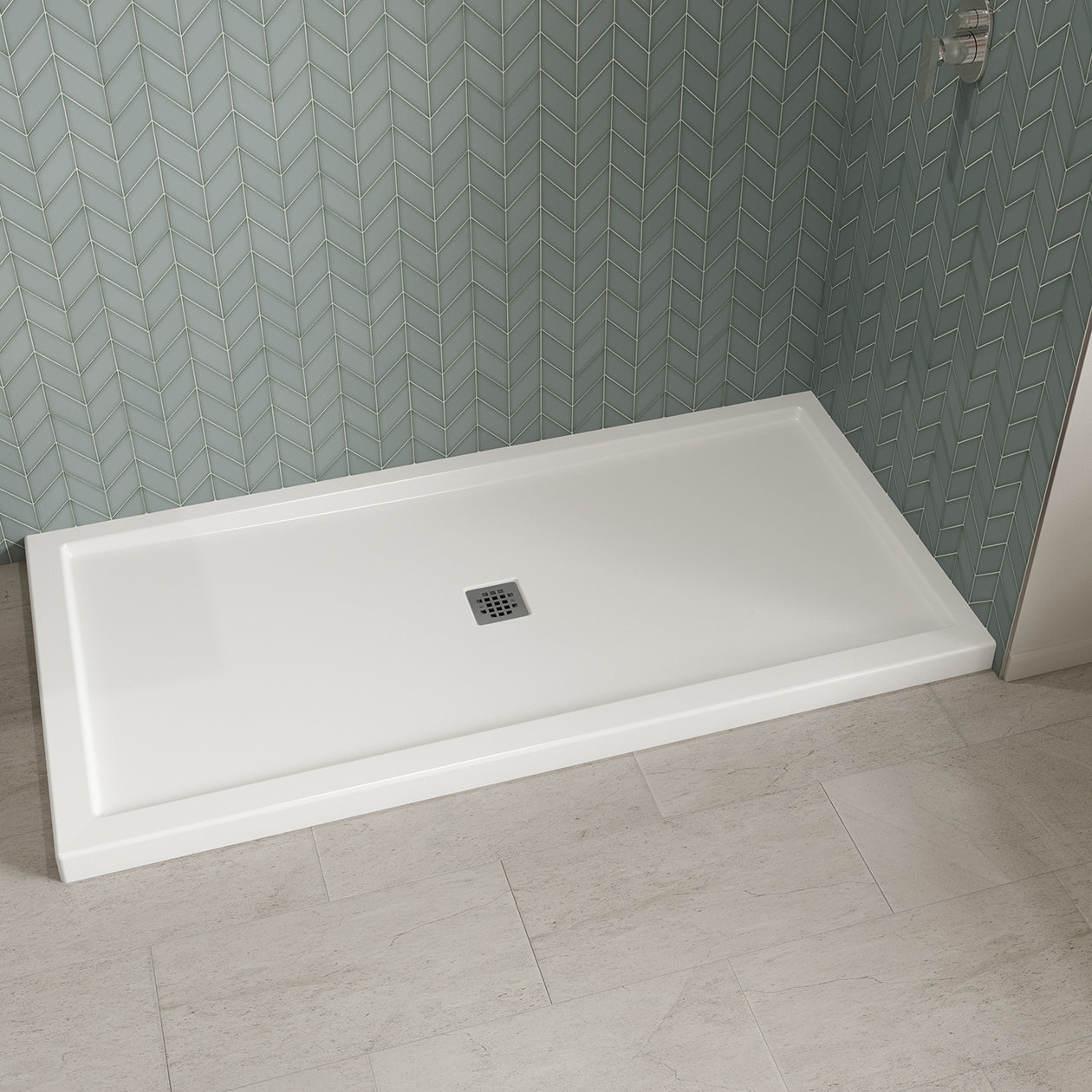 Maax B3Square 7236 Acrylic Shower Base in White with Center Drain