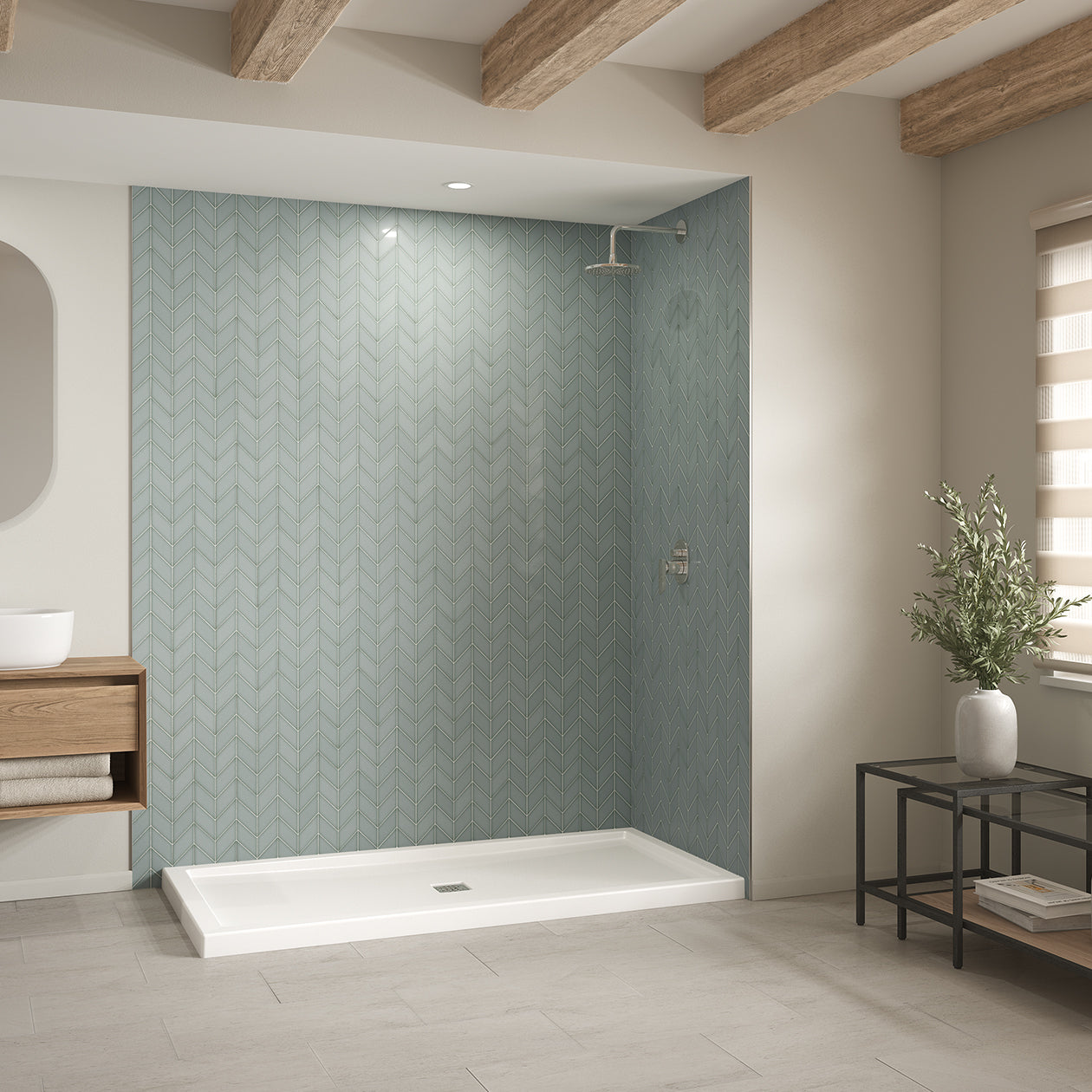 Maax B3Square 7236 Acrylic Shower Base in White with Center Drain