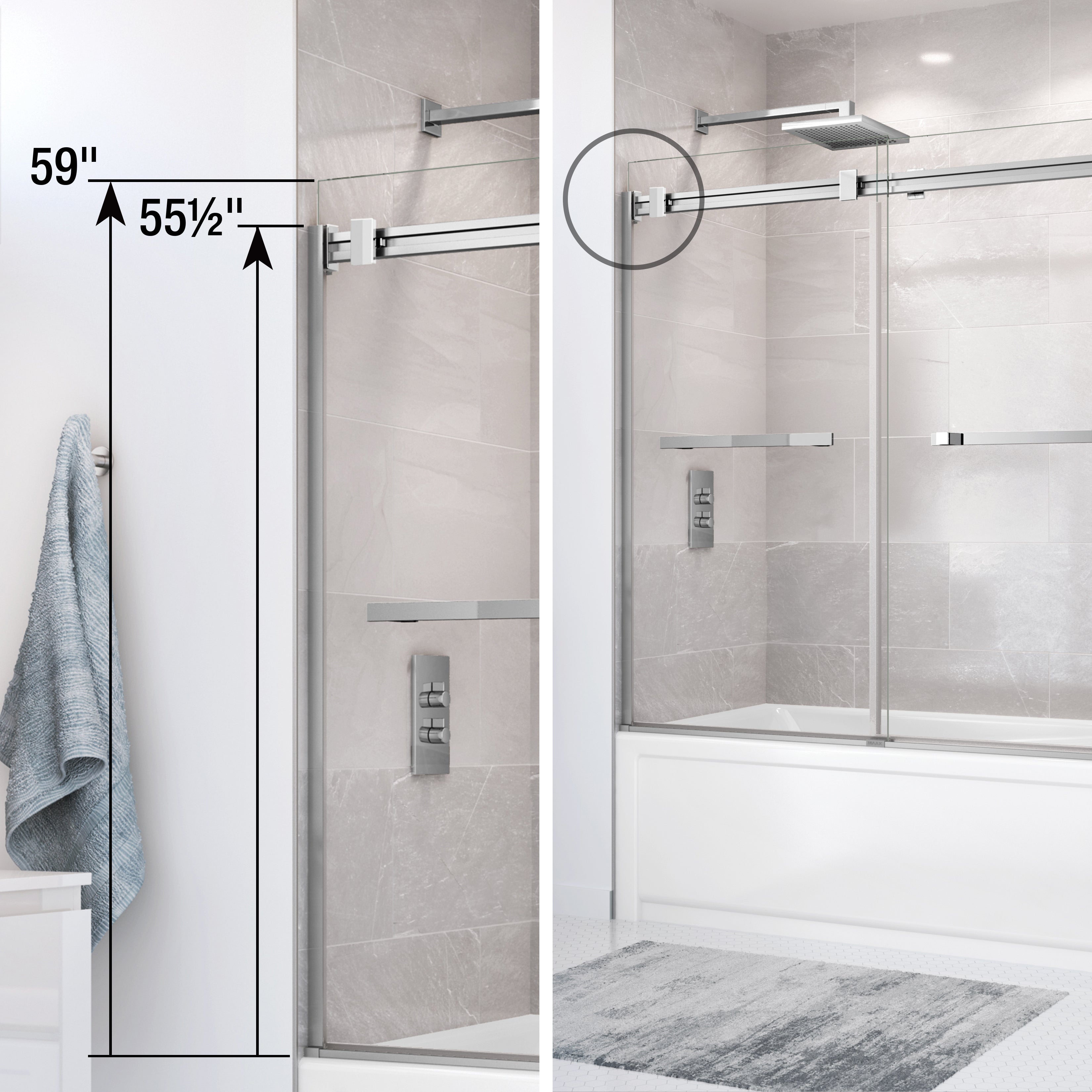 Maax Duel 56-59 x 55 ½ x 59 in. 8 mm Bypass Tub Door for Alcove Installation with Clear glass