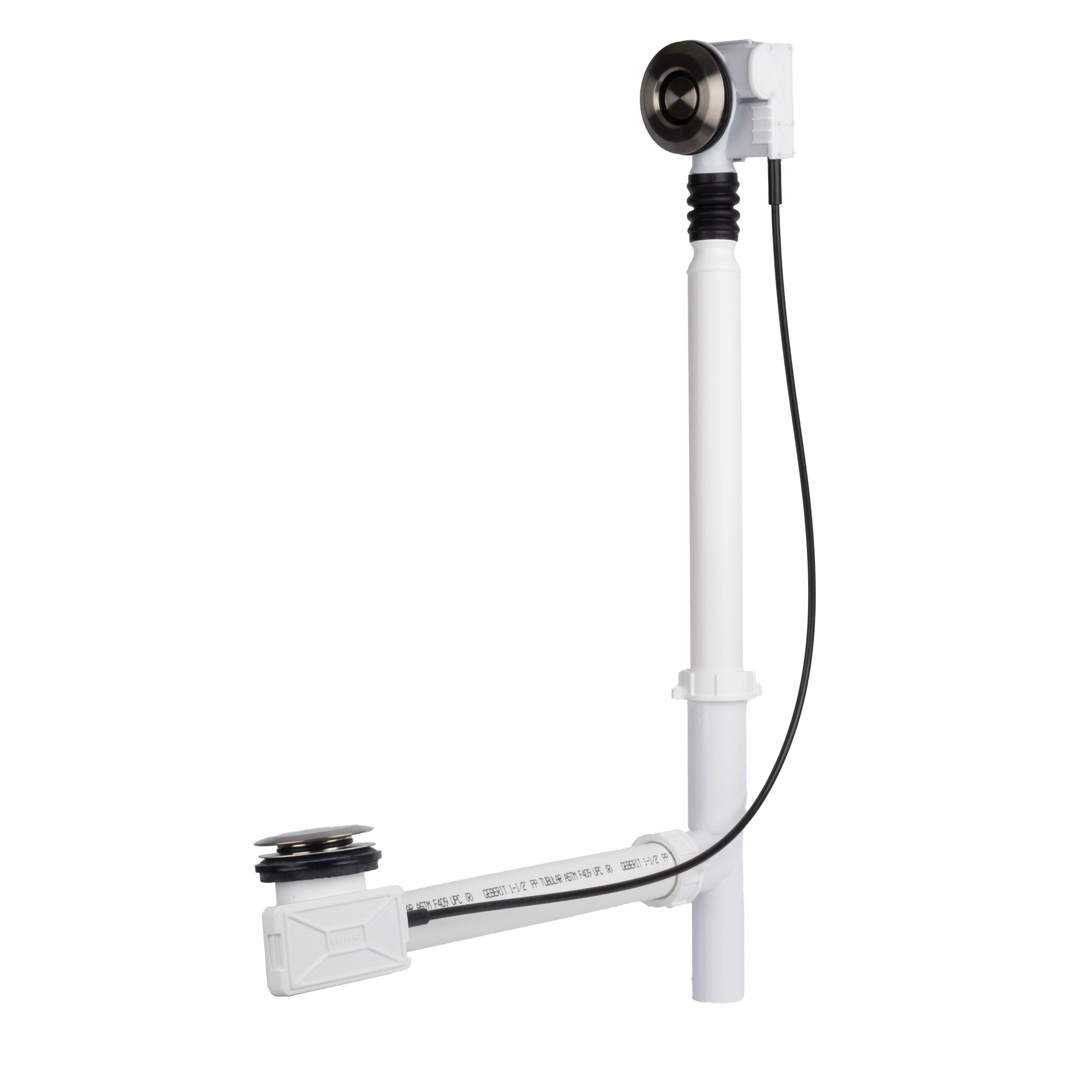 Maax Push Button Cable-Operated Waste and Overflow with Flexible Neck, 33 in. Cable, Complete Kit