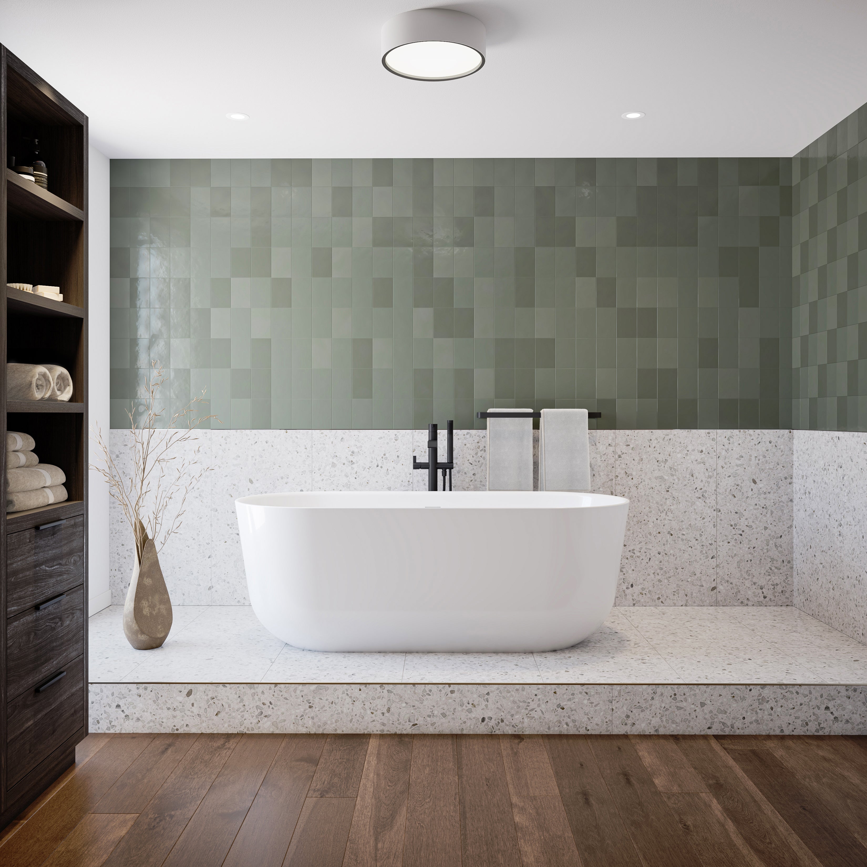 Maax Malibra 67 x 30 Acrylic Freestanding Center Drain Bathtub with White Skirt