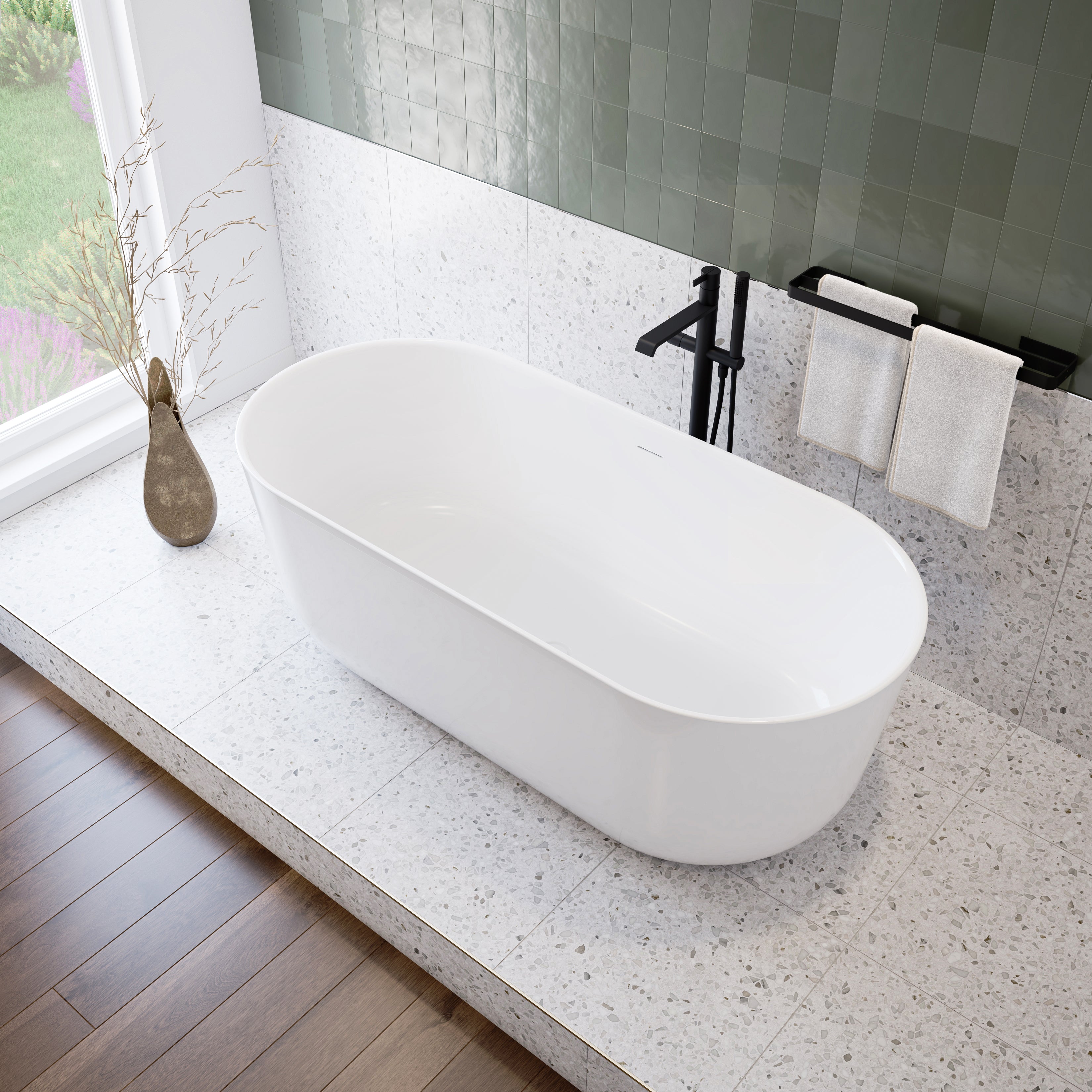 Maax Malibra 67 x 30 Acrylic Freestanding Center Drain Bathtub with White Skirt