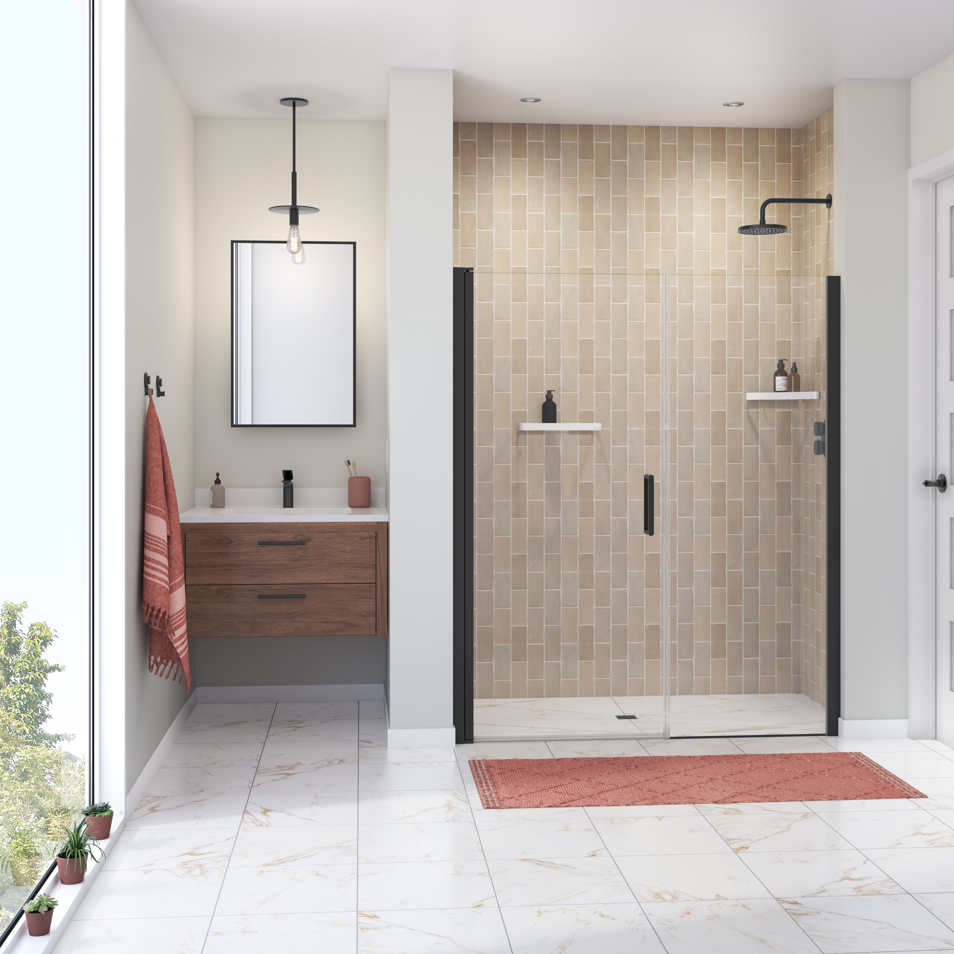 Maax Manhattan 55-57 x 68 in. 6 mm Pivot Shower Door for Alcove Installation with Clear glass
