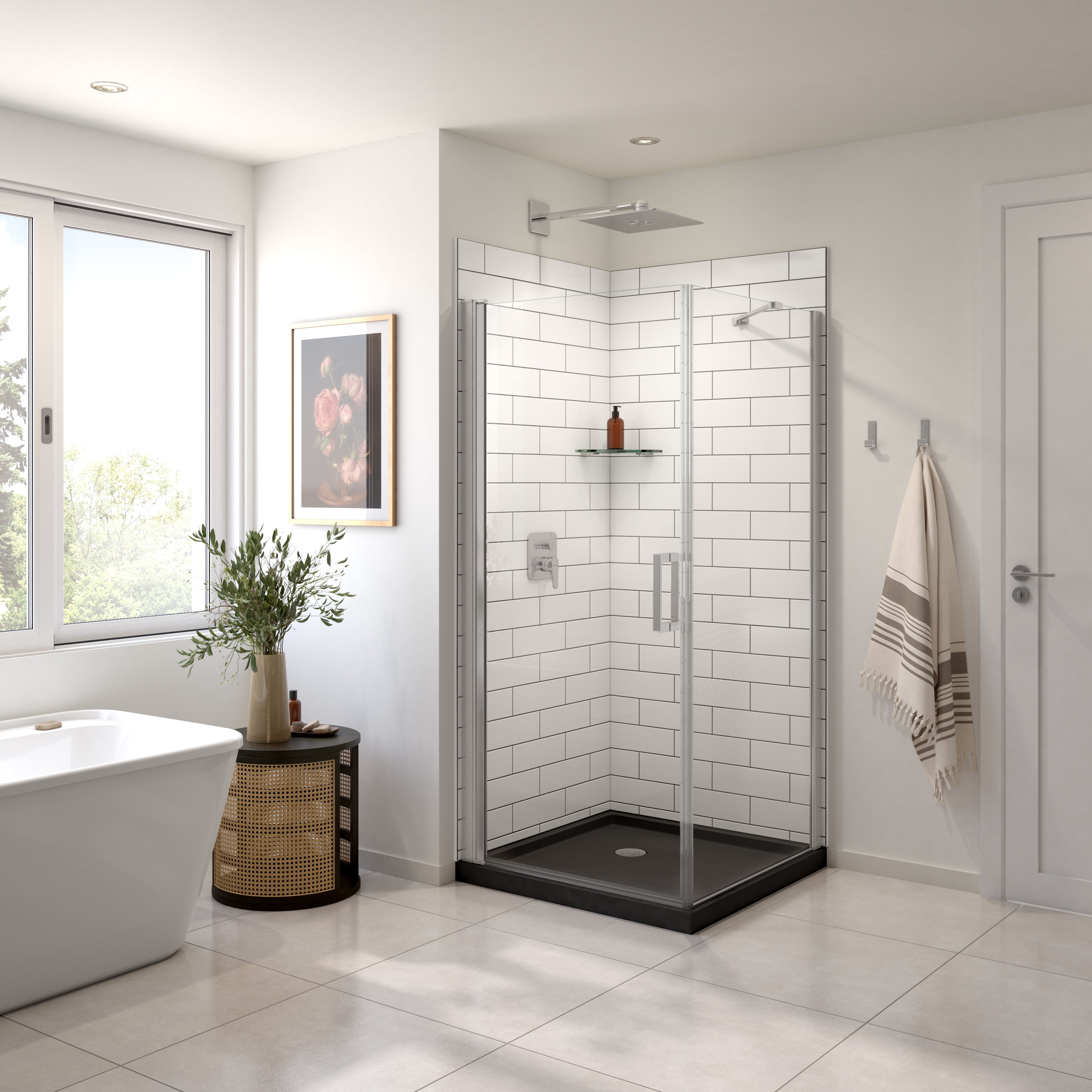 Maax Manhattan Square 36 x 36 x 72 in. 6mm Pivot Shower Door for Corner Installation with Clear glass