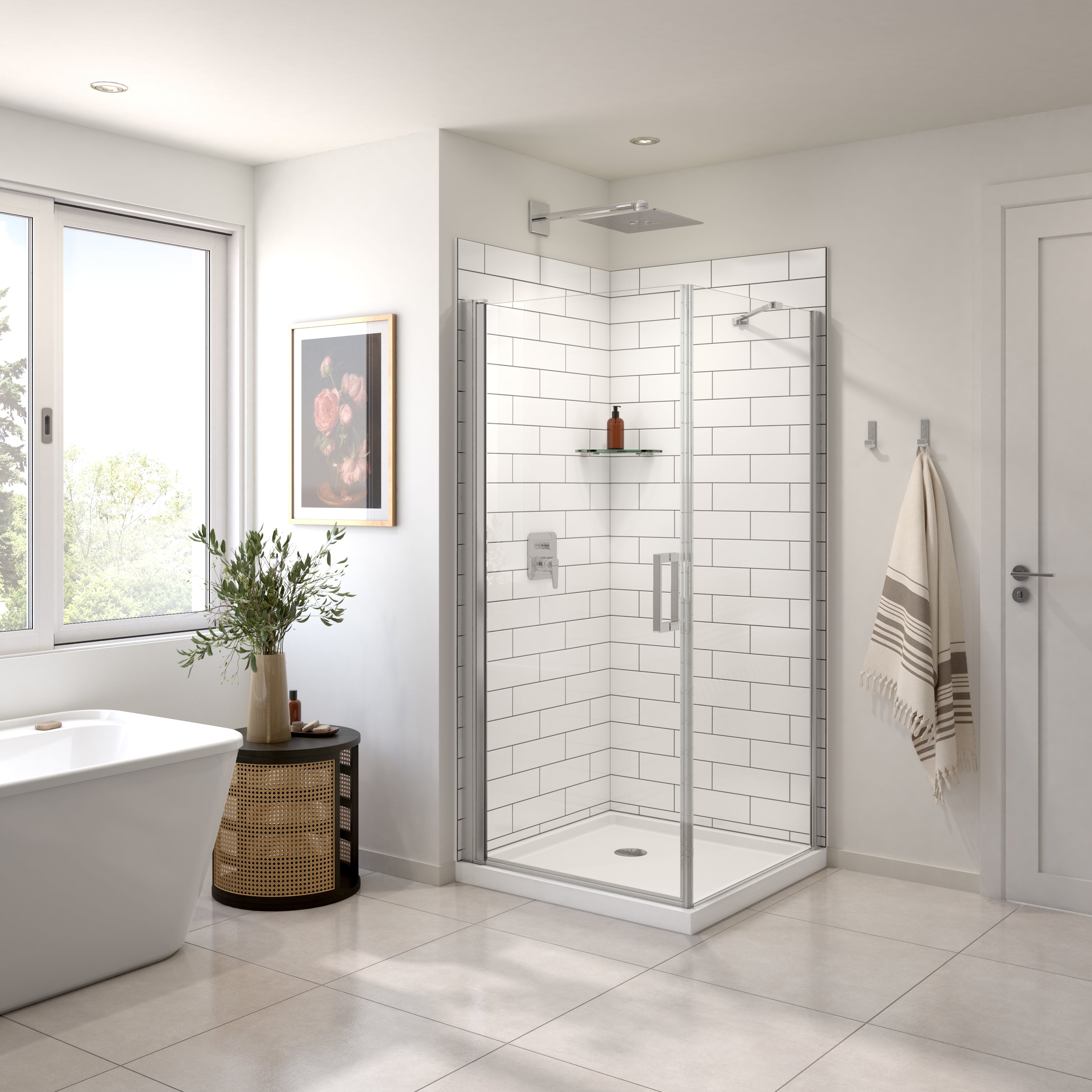 Maax Manhattan Square 36 x 36 x 72 in. 6mm Pivot Shower Door for Corner Installation with Clear glass