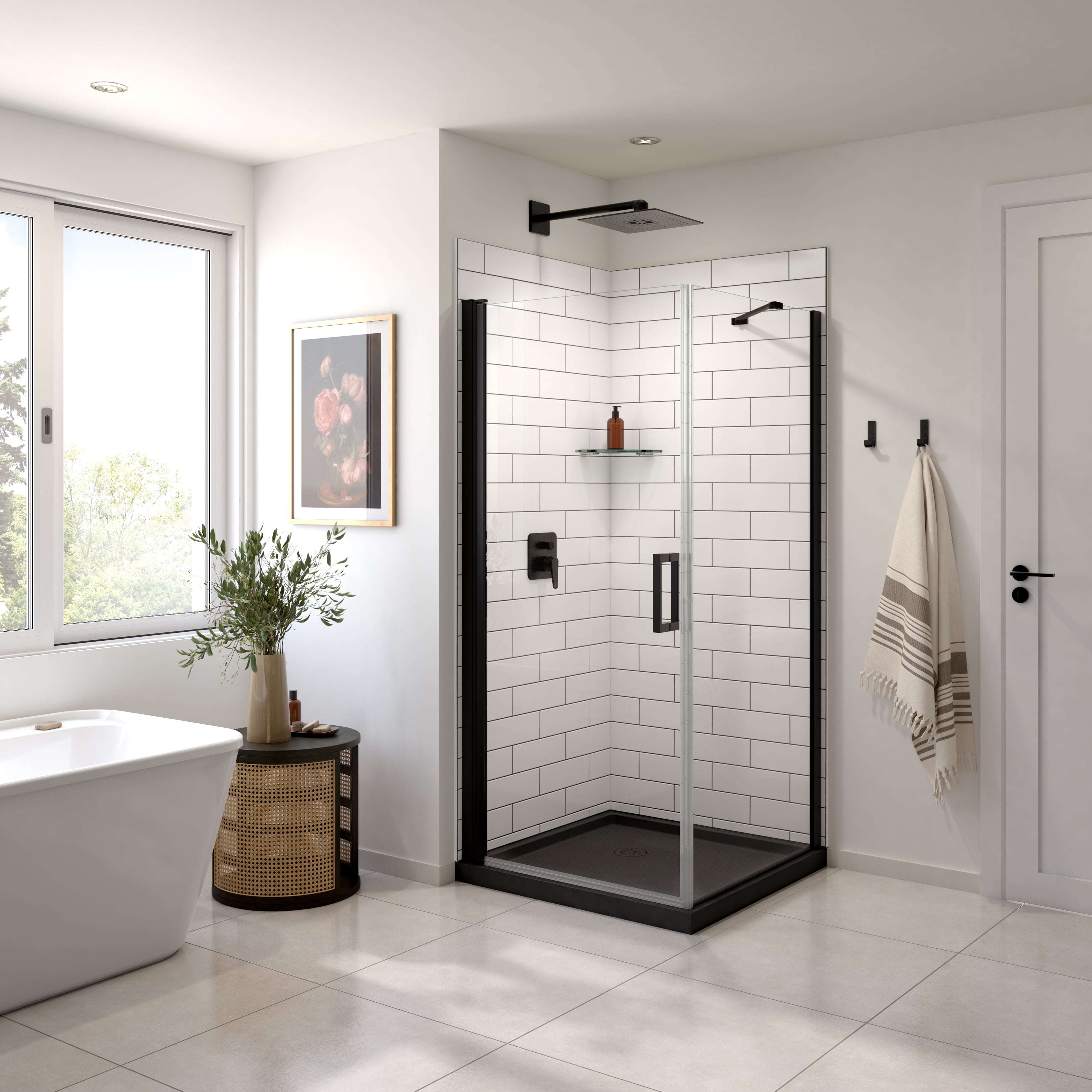 Maax Manhattan Square 36 x 36 x 72 in. 6mm Pivot Shower Door for Corner Installation with Clear glass