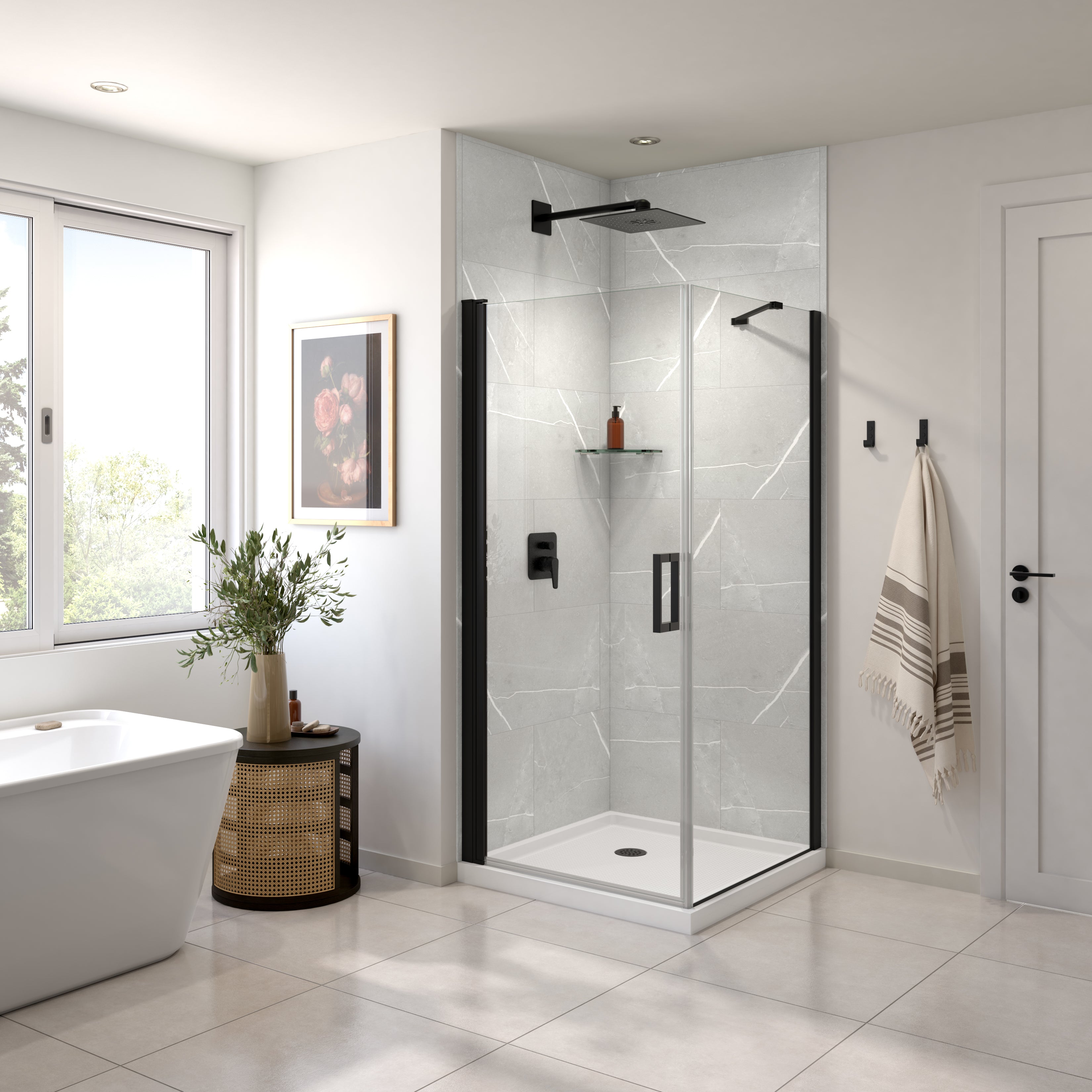 Maax Manhattan Square 36 x 36 x 72 in. 6mm Pivot Shower Door for Corner Installation with Clear glass