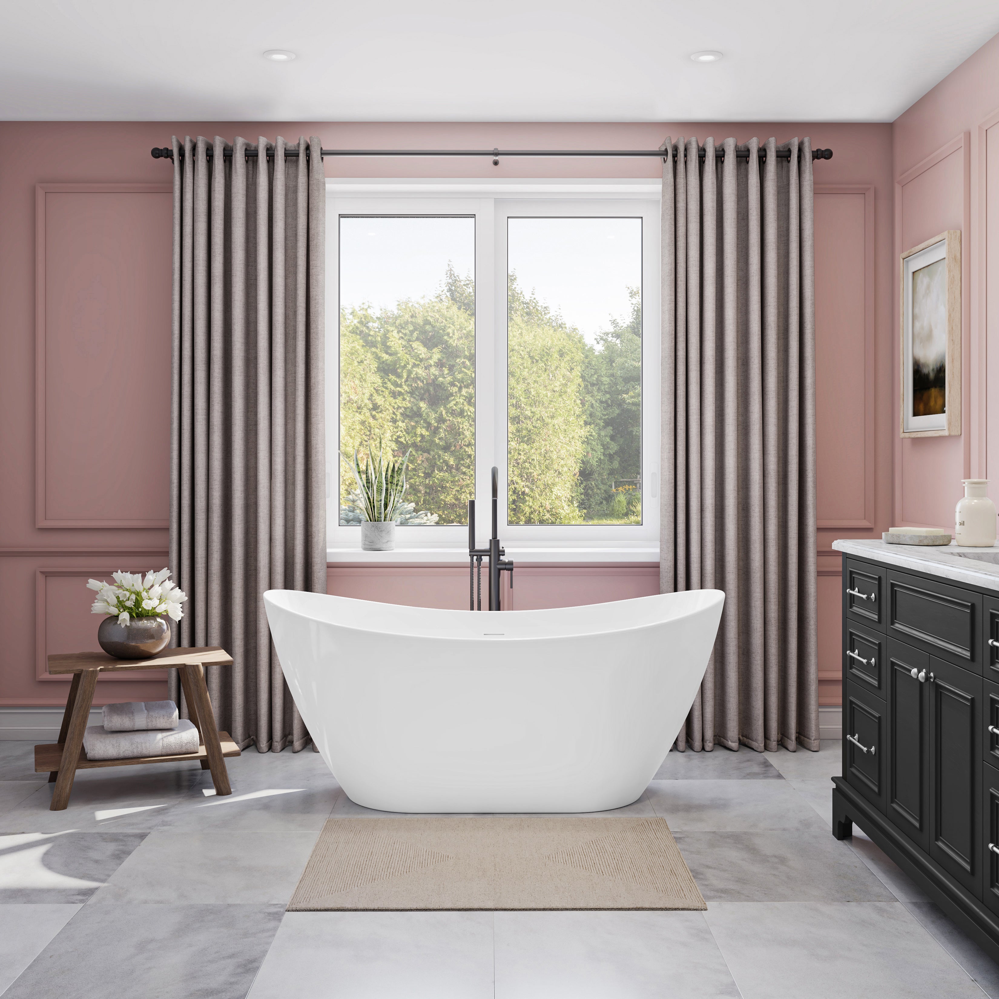 Maax Mirella 60 x 29 Acrylic Freestanding Center Drain Bathtub with White Skirt