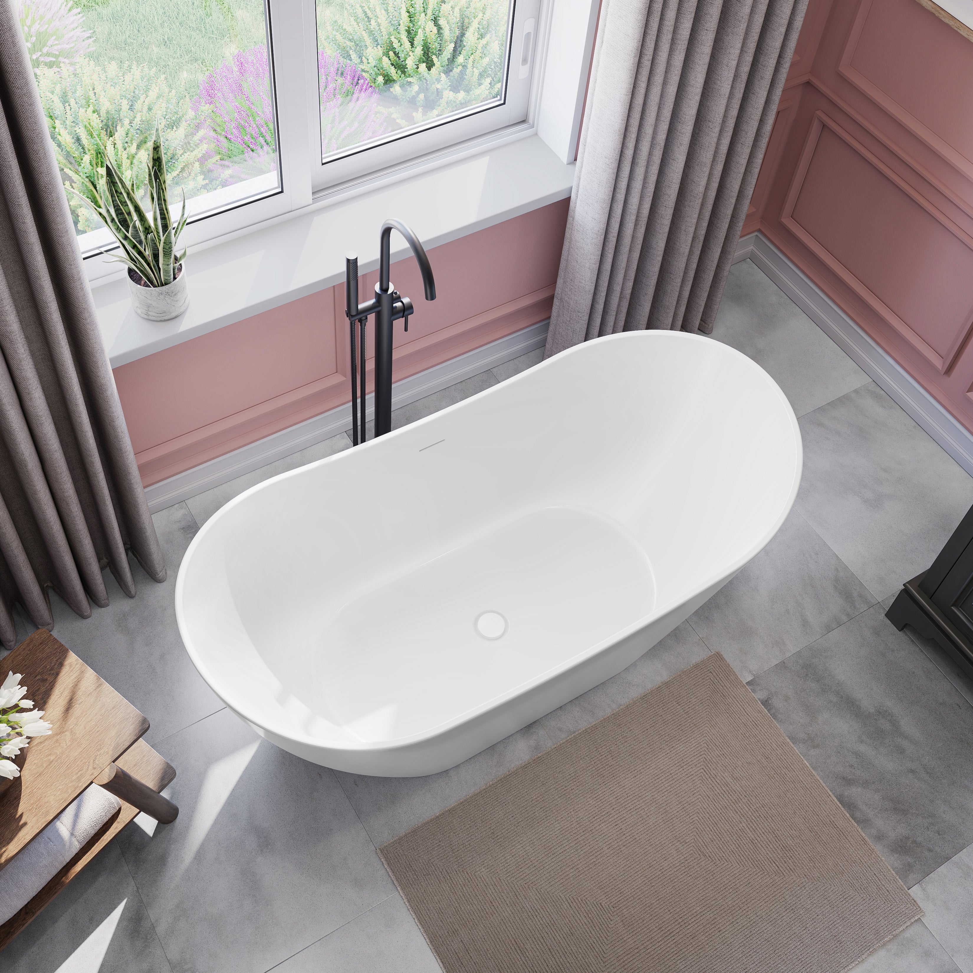 Maax Mirella 60 x 29 Acrylic Freestanding Center Drain Bathtub with White Skirt