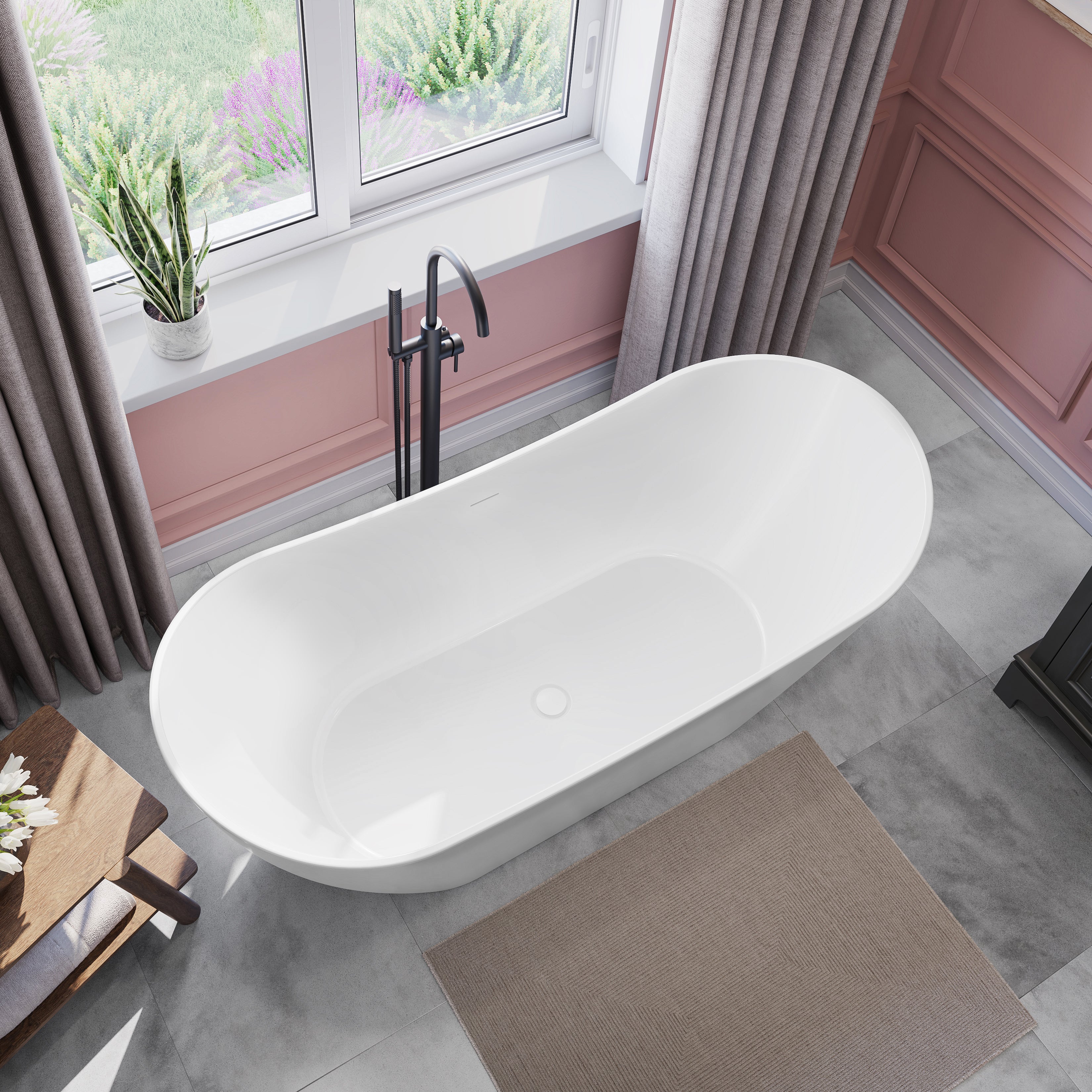 Maax Mirella 67 x 29 Acrylic Freestanding Center Drain Bathtub with White Skirt