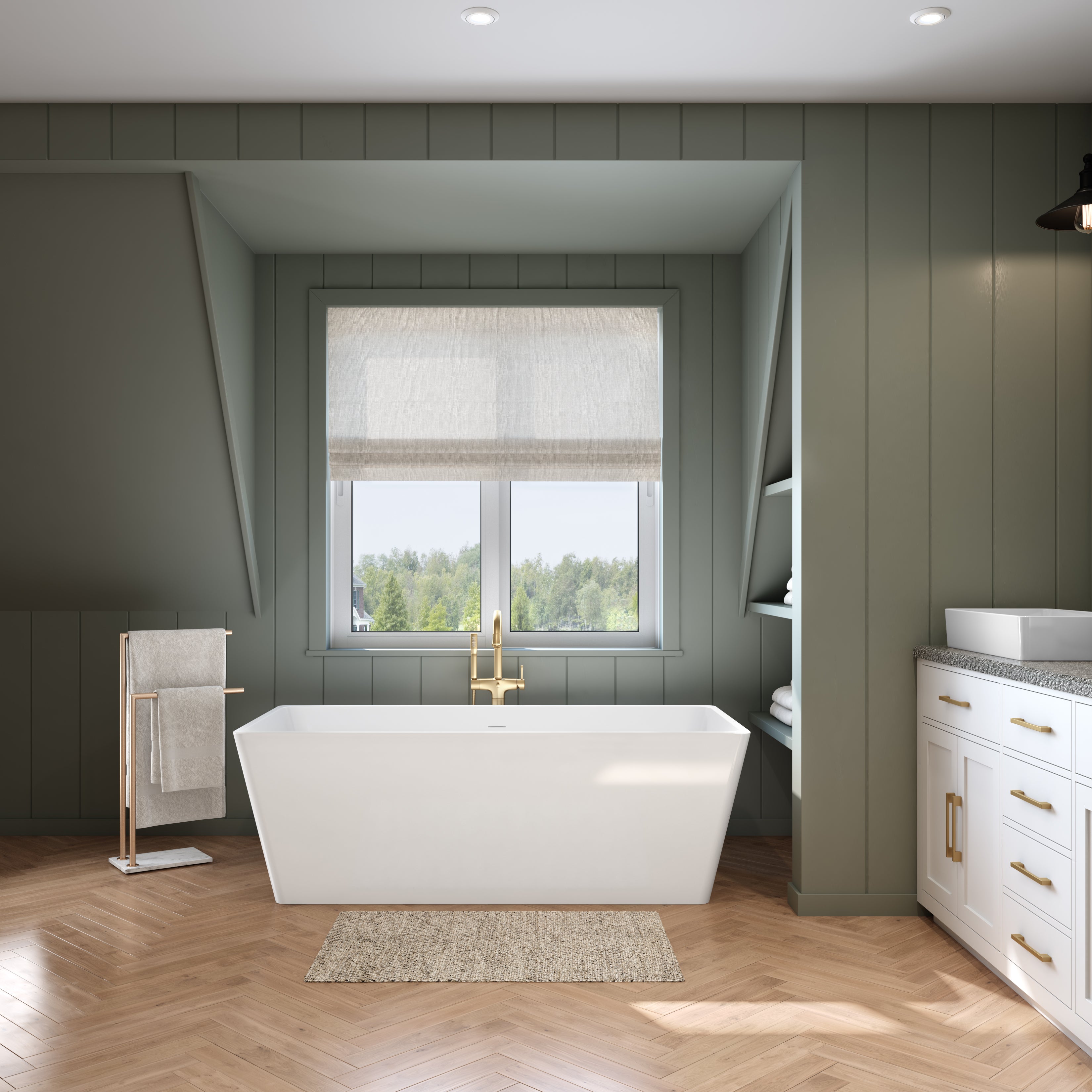 Maax Nota 67 x 31 Acrylic Freestanding Center Drain Bathtub with White Skirt