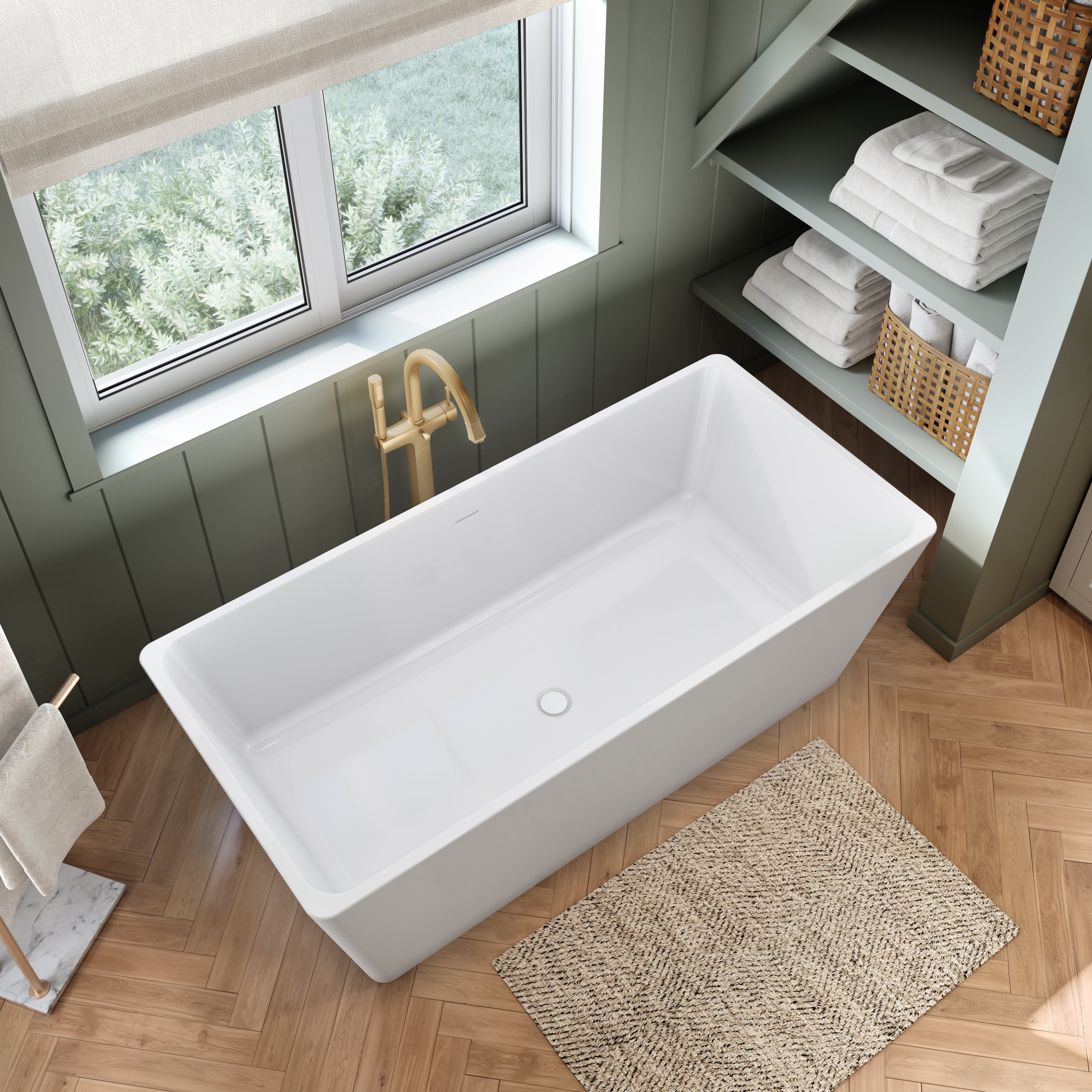 Maax Nota 67 x 31 Acrylic Freestanding Center Drain Bathtub with White Skirt
