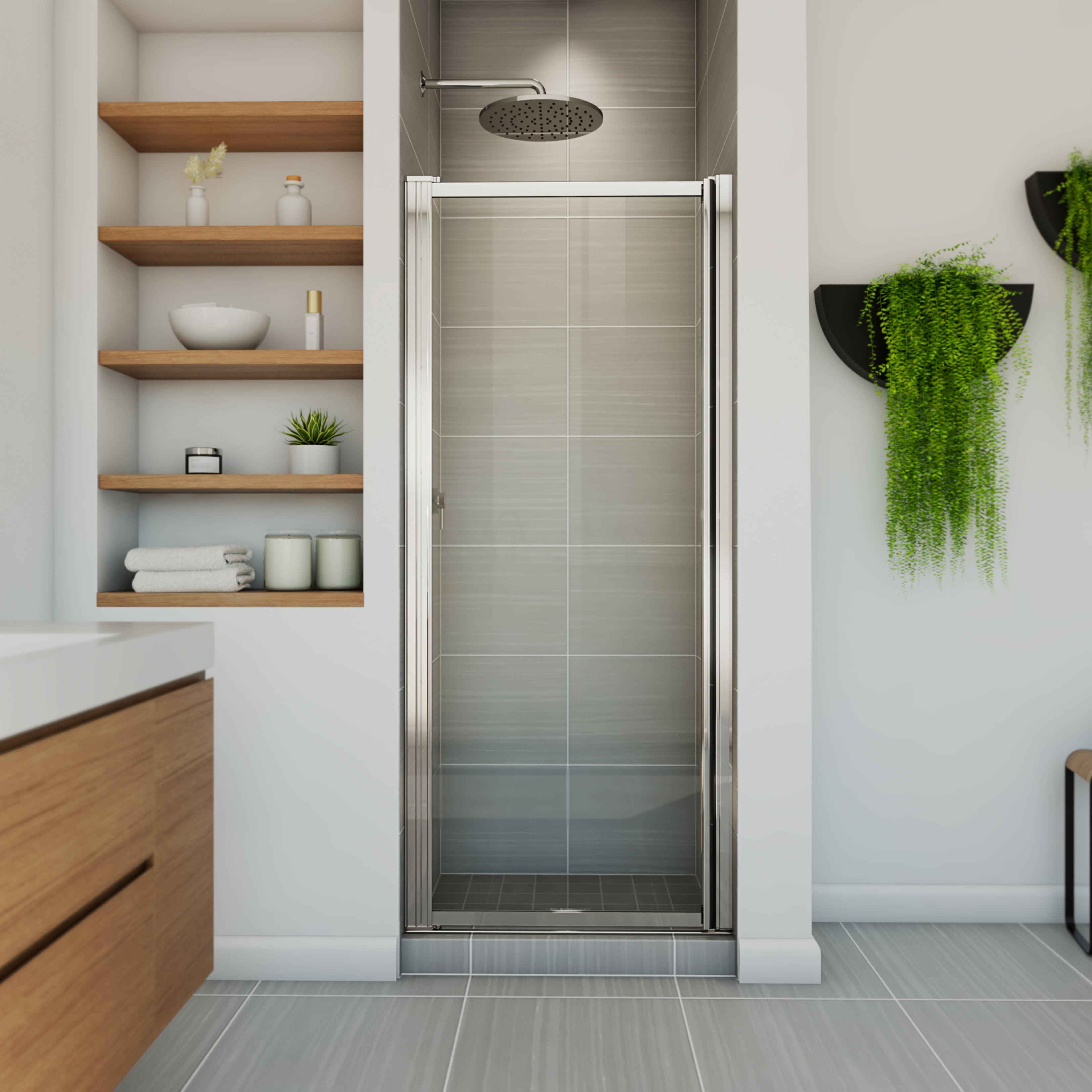 Maax Pivolok 27-28 ¾ x 64 ½ in. Pivot Shower Door for Alcove Installation with Raindrop glass