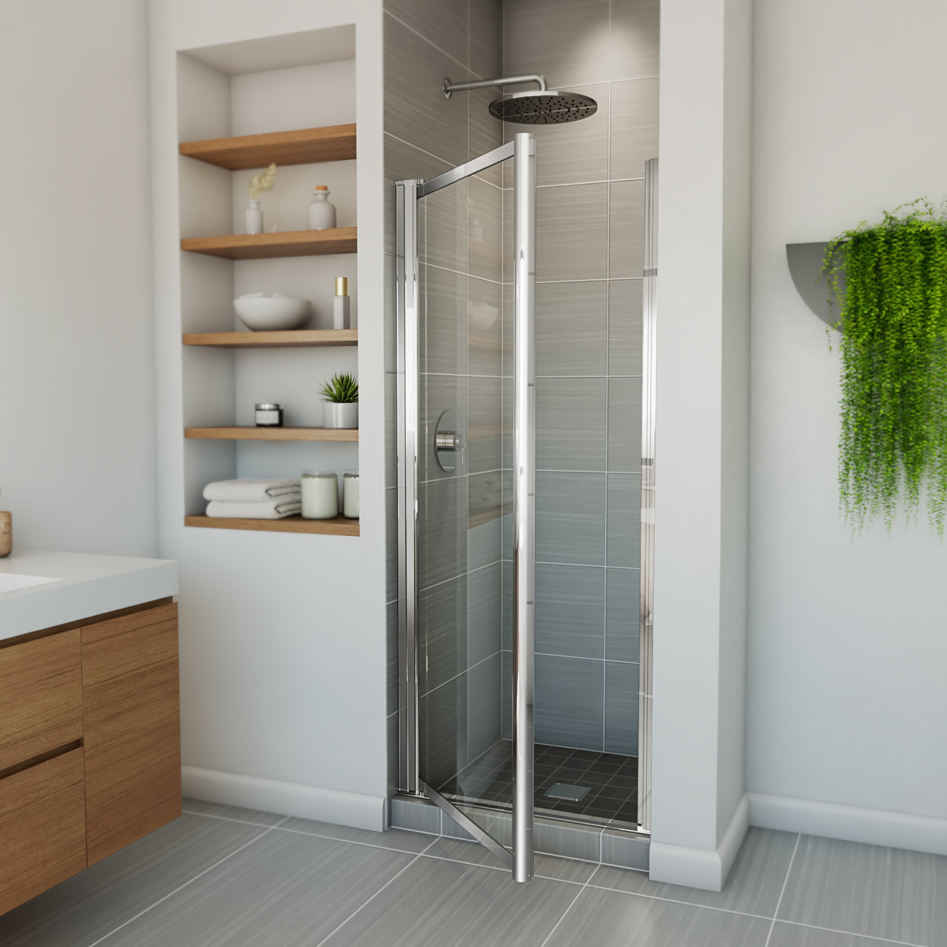Maax Pivolok 27-28 ¾ x 64 ½ in. Pivot Shower Door for Alcove Installation with Raindrop glass