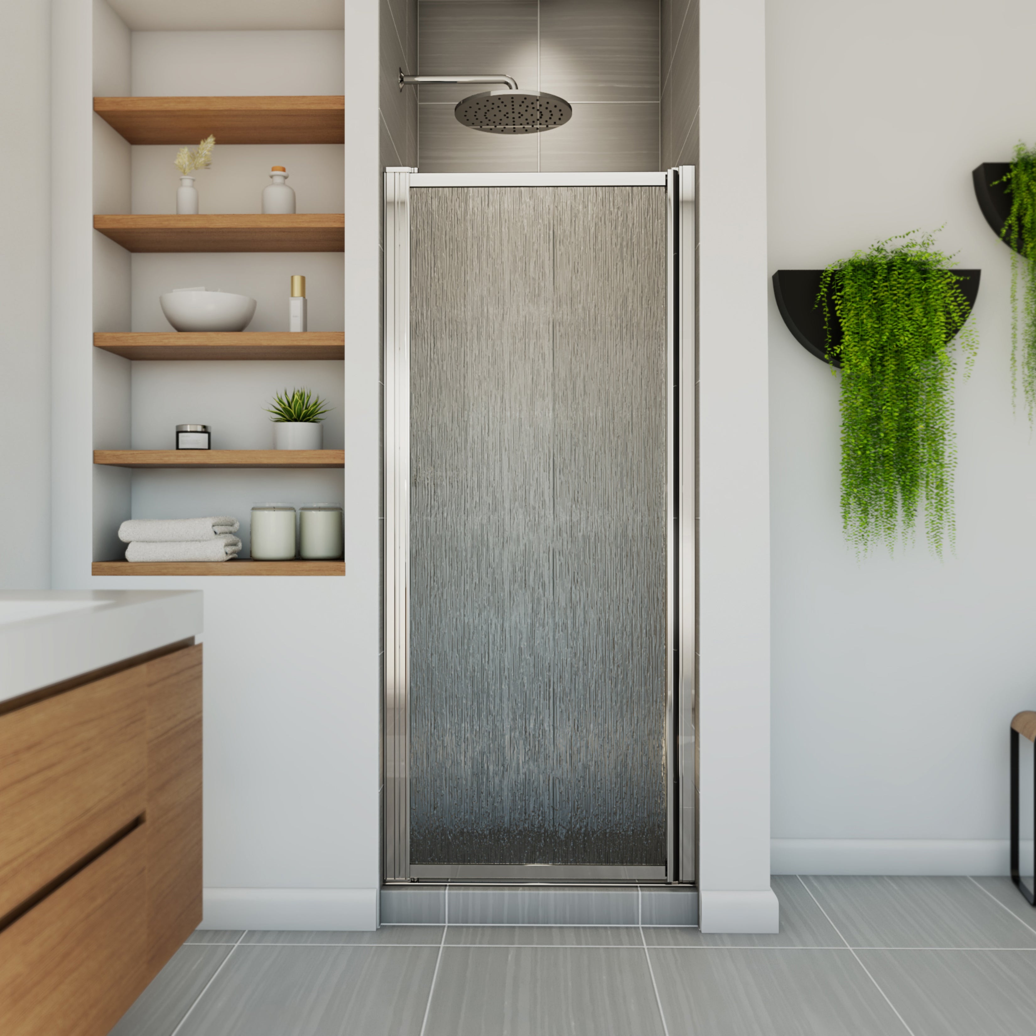 Maax Pivolok 27-28 ¾ x 64 ½ in. Pivot Shower Door for Alcove Installation with Raindrop glass