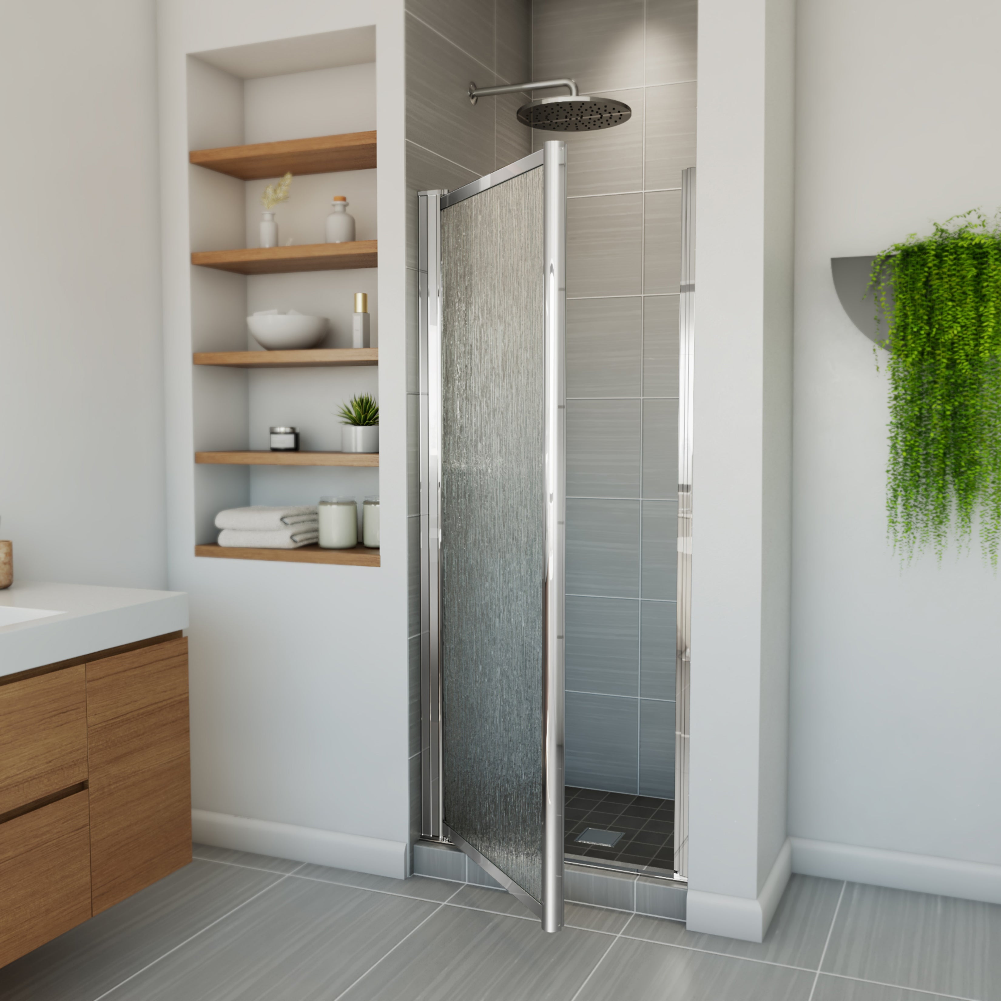 Maax Pivolok 27-28 ¾ x 64 ½ in. Pivot Shower Door for Alcove Installation with Raindrop glass