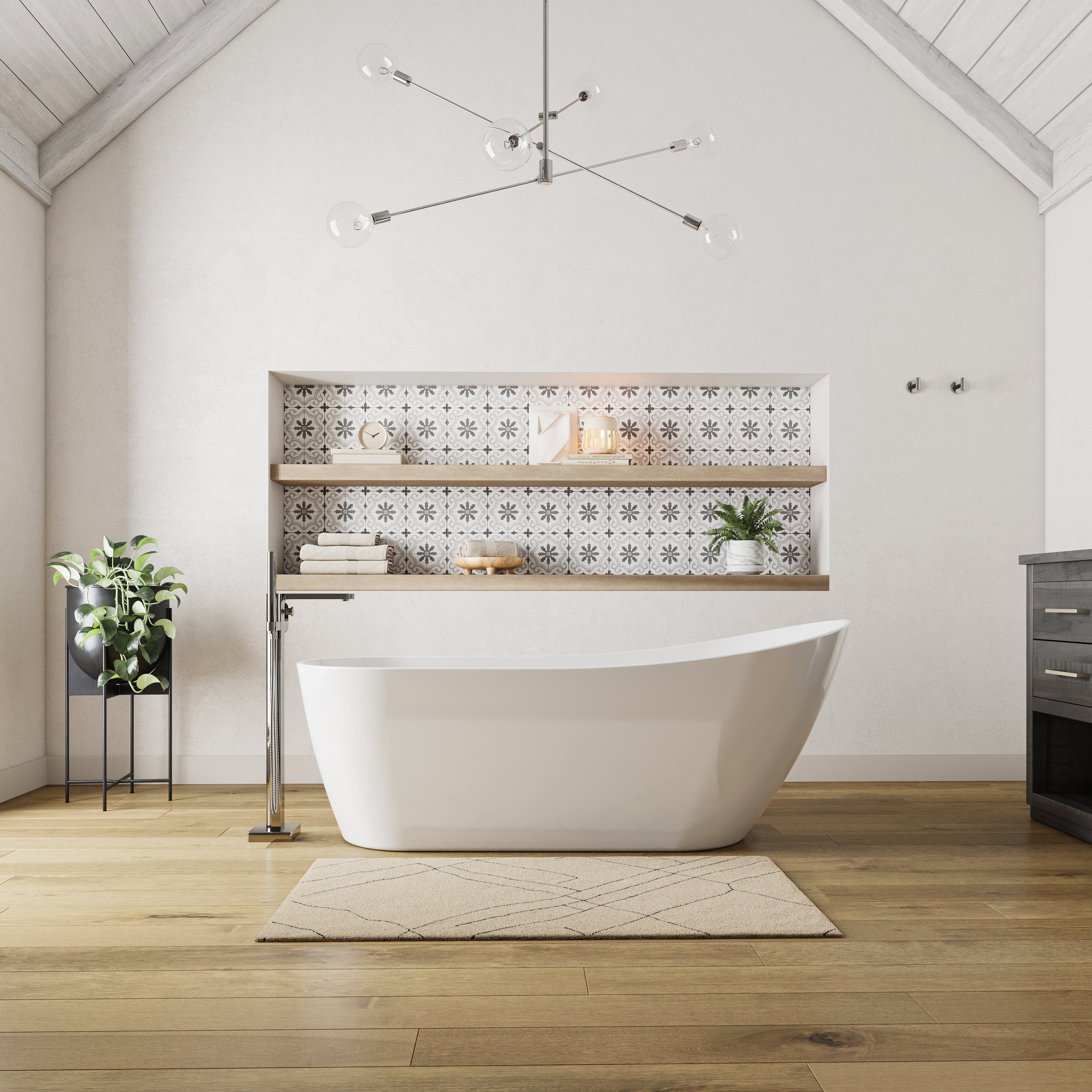 Maax Sinfoni 67 x 29 Acrylic Freestanding End Drain Bathtub with White Skirt