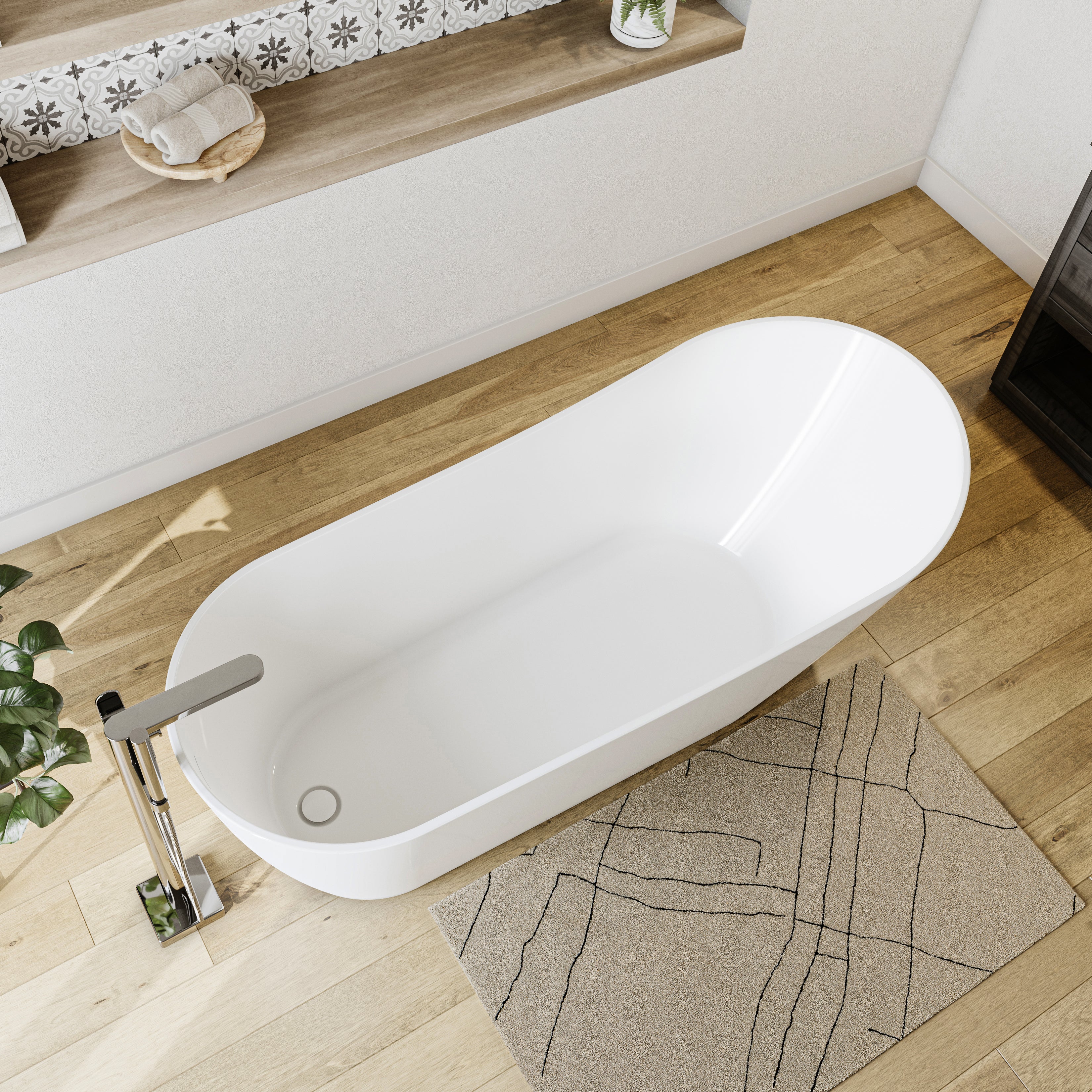 Maax Sinfoni 67 x 29 Acrylic Freestanding End Drain Bathtub with White Skirt