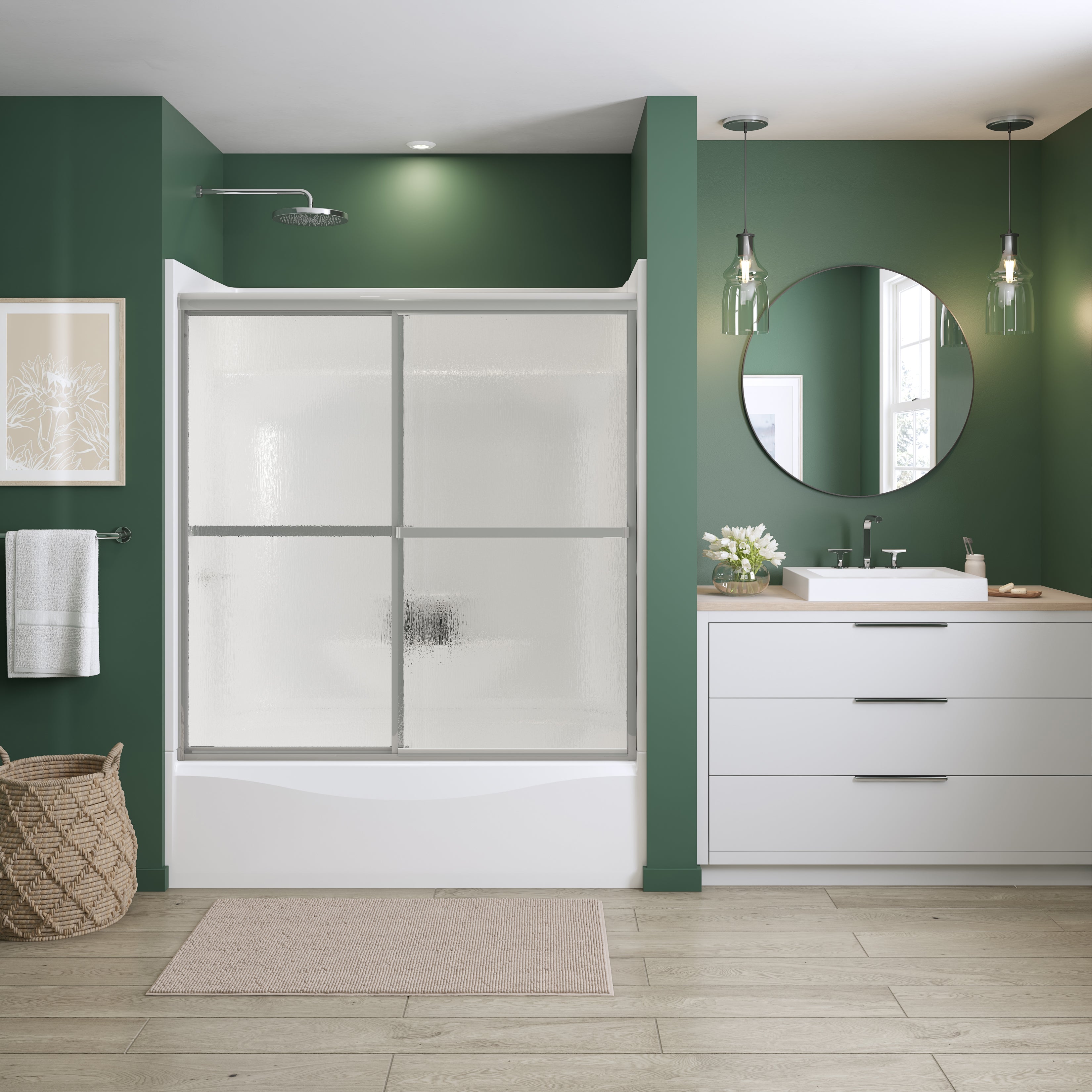 Maax Polar 54-59 1/2 x 57 1/2 in. Bypass Tub Door for Alcove Installation with Raindrop glass in Chrome
