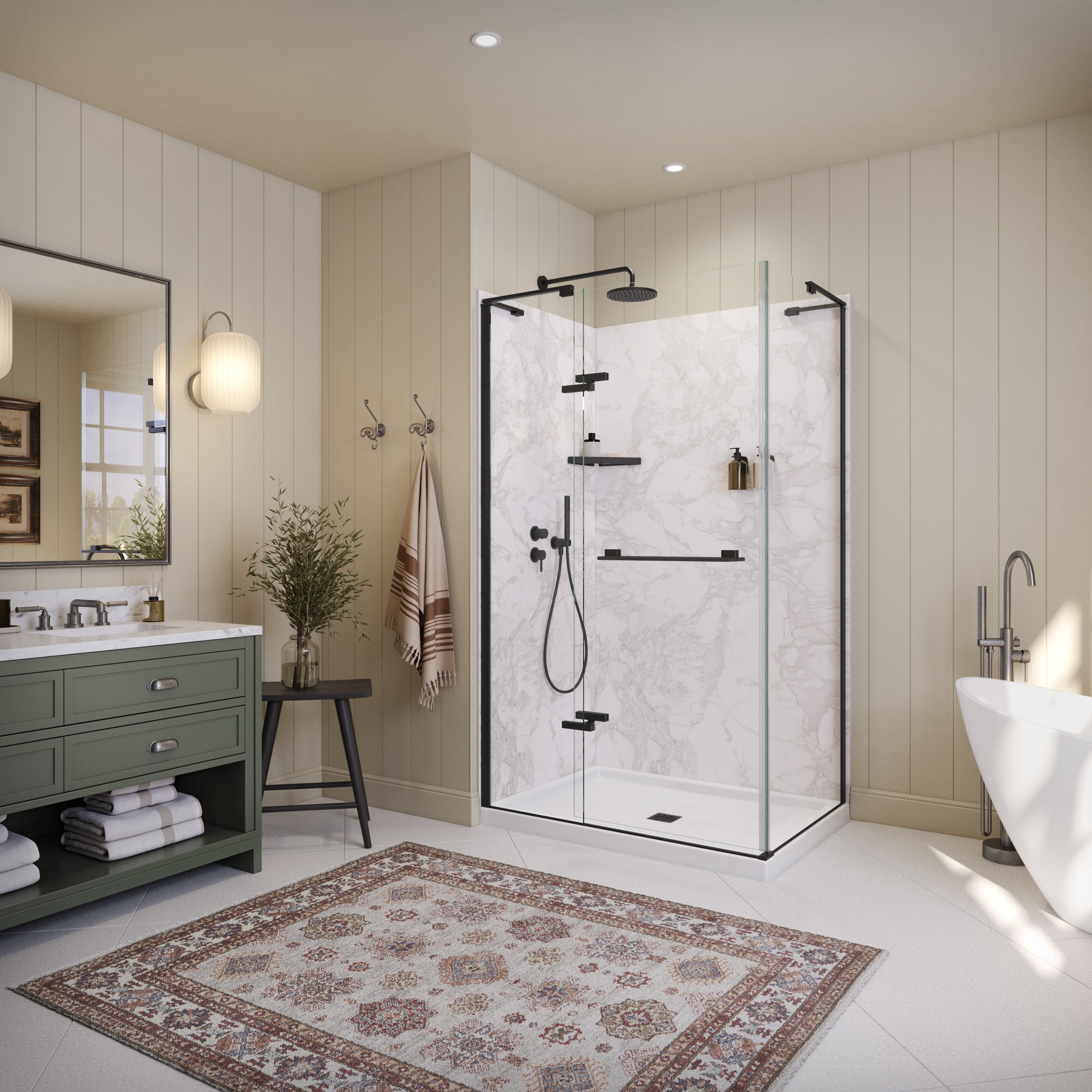 Maax Utile 4836 Composite Direct-to-Stud Two-Piece Corner Shower Wall Kit