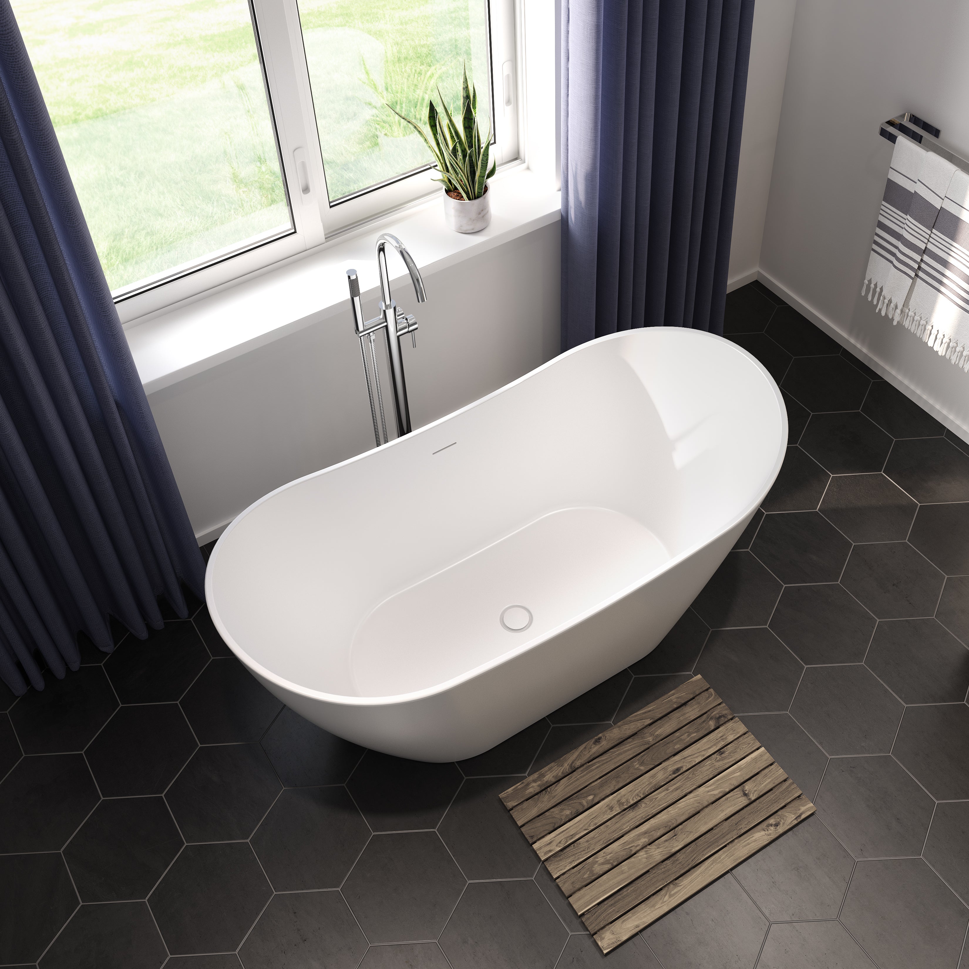 Maax Mahaba 60 x 29 Acrylic Freestanding Oval Center Drain Bathtub