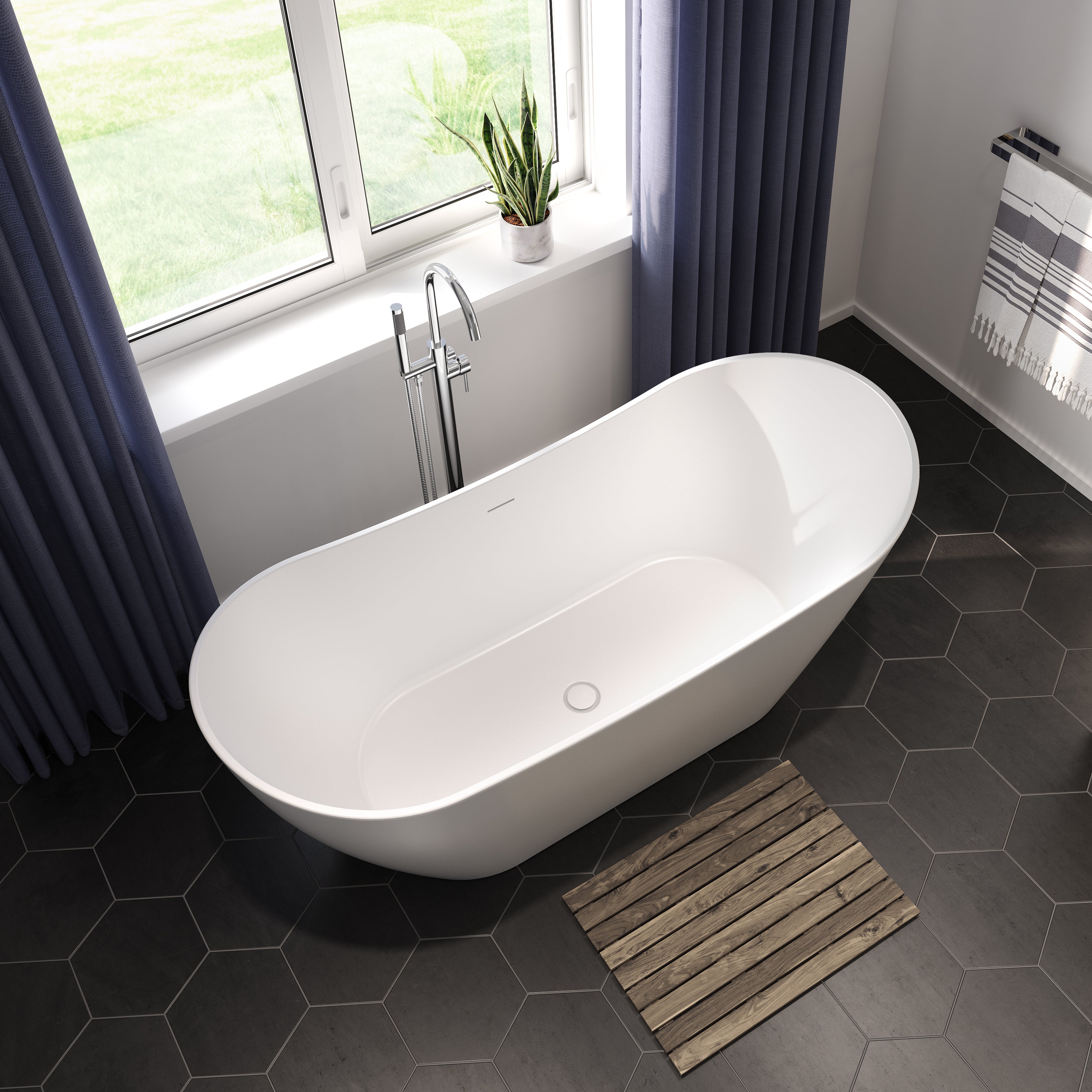 Maax Mahaba 67 x 29 Acrylic Freestanding Oval Center Drain Bathtub