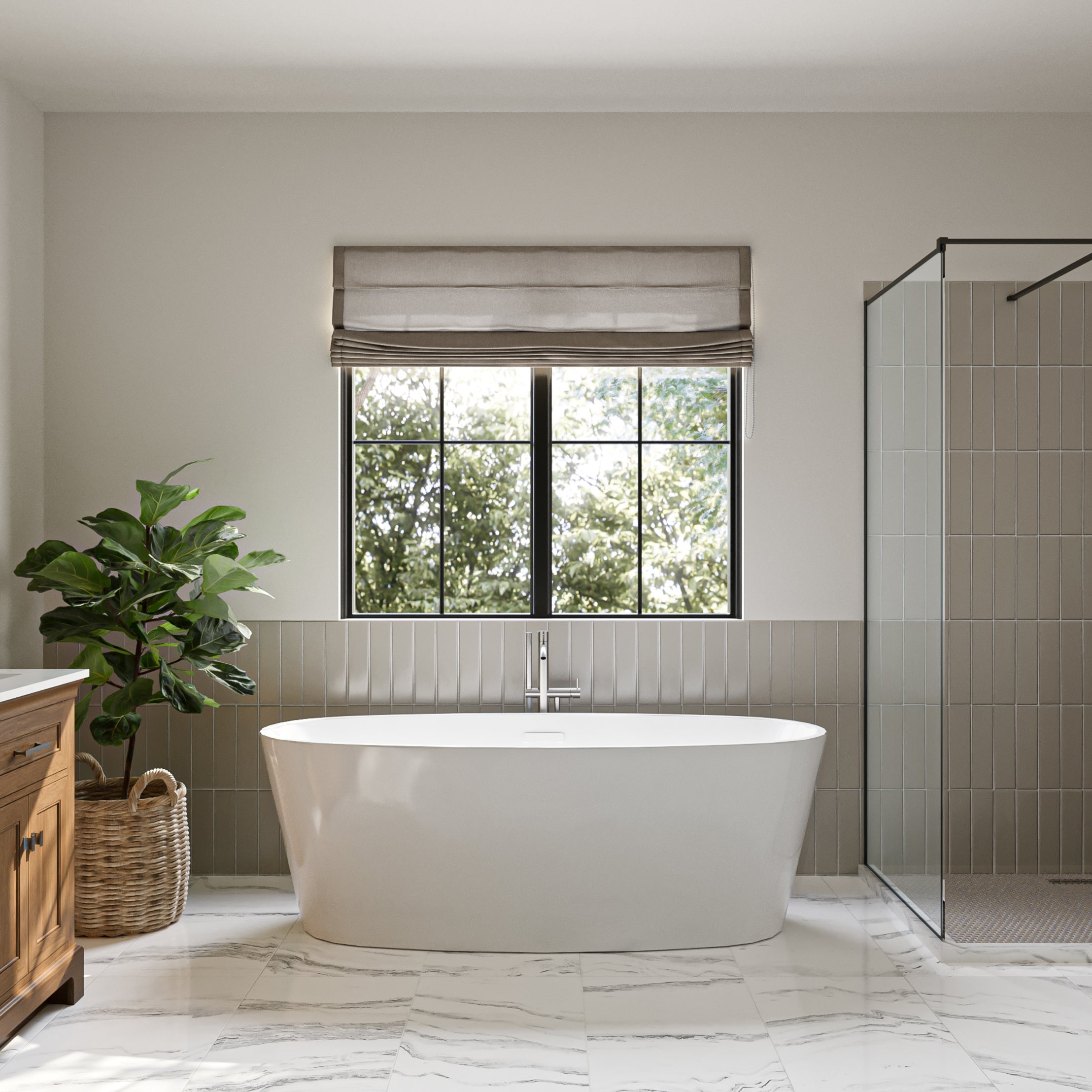 MAIDSTONE Brisa 68 x 31-Inch Freestanding Bathtub Center Drain With Integrated Overflow