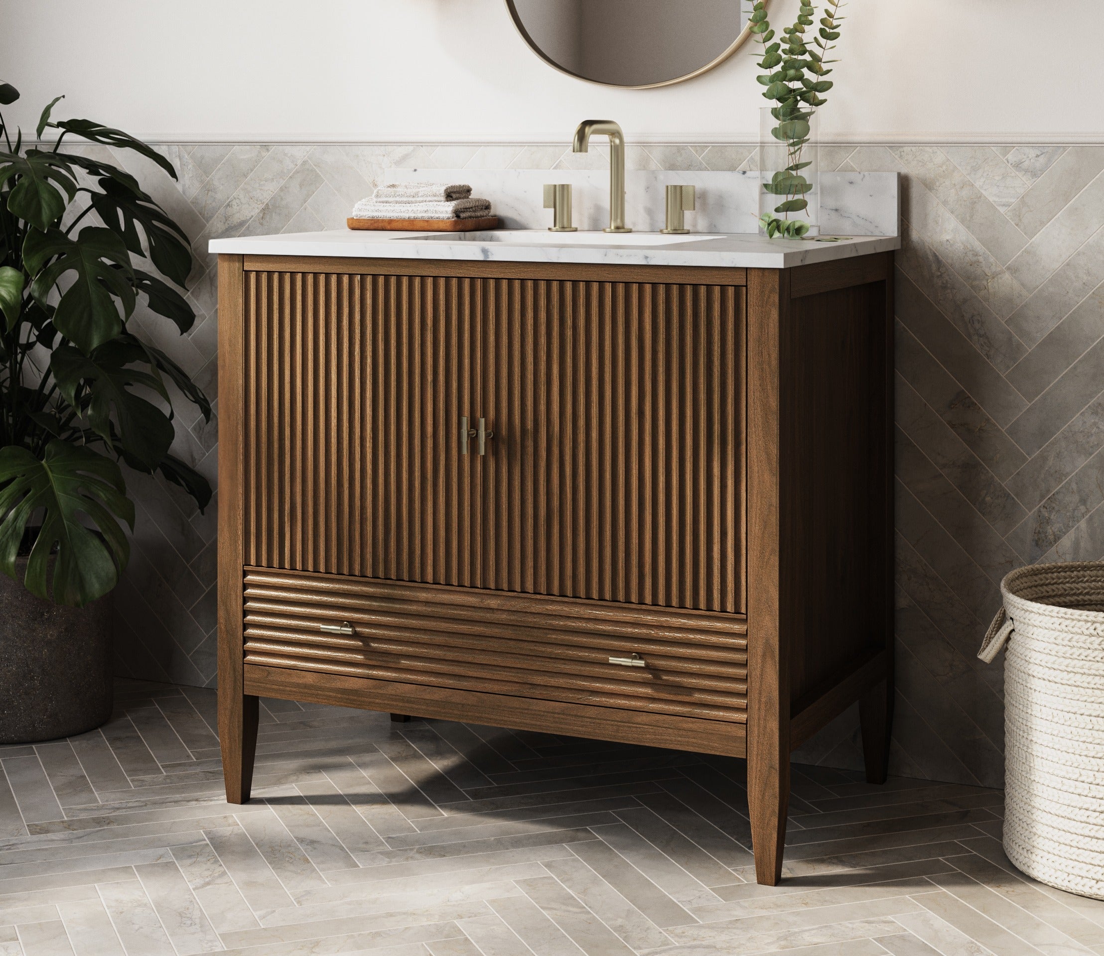 MAIDSTONE Valmont 36 Inch Fluted Vanity Base