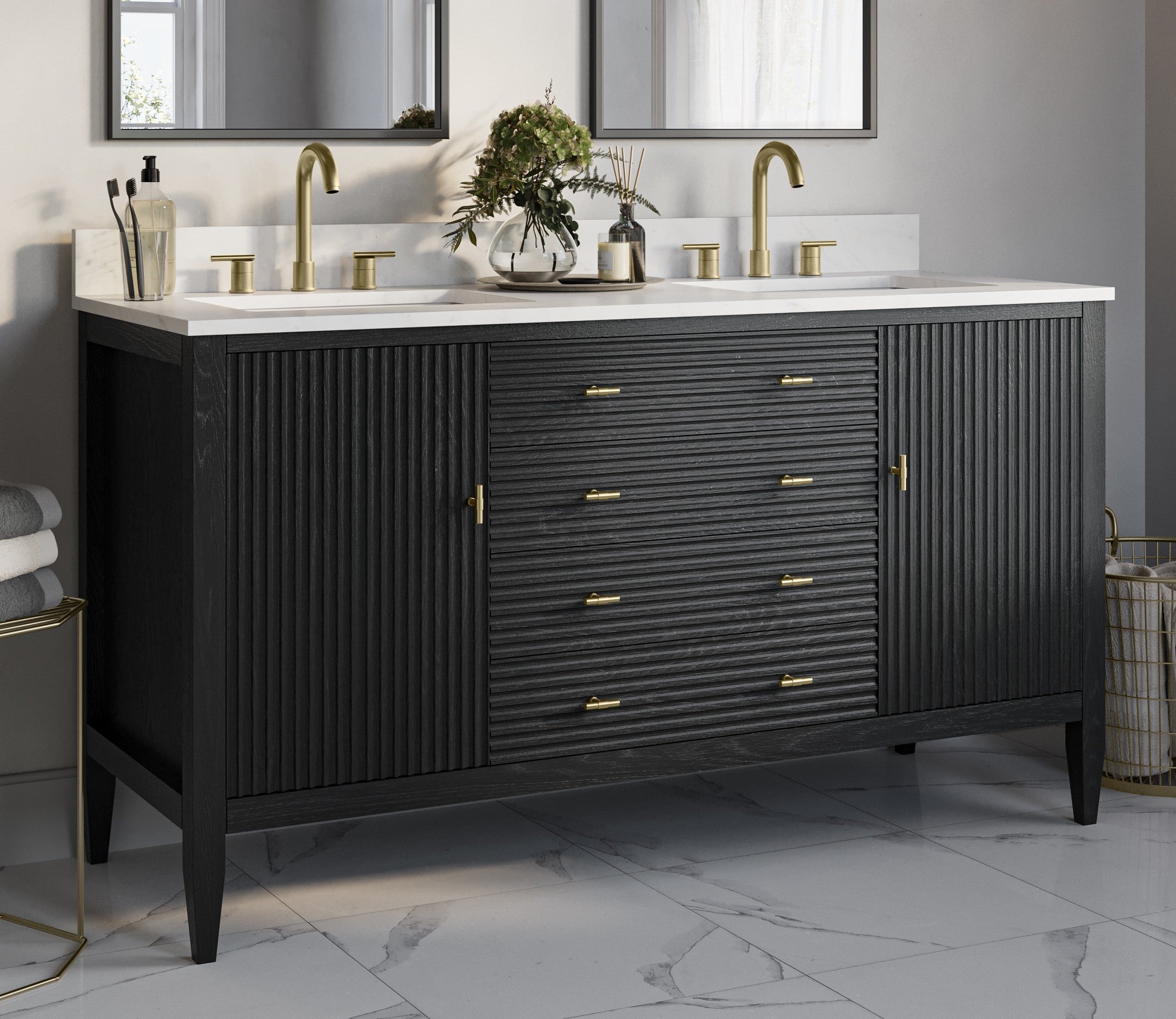 MAIDSTONE Valmont 60 Inch Fluted Vanity Base