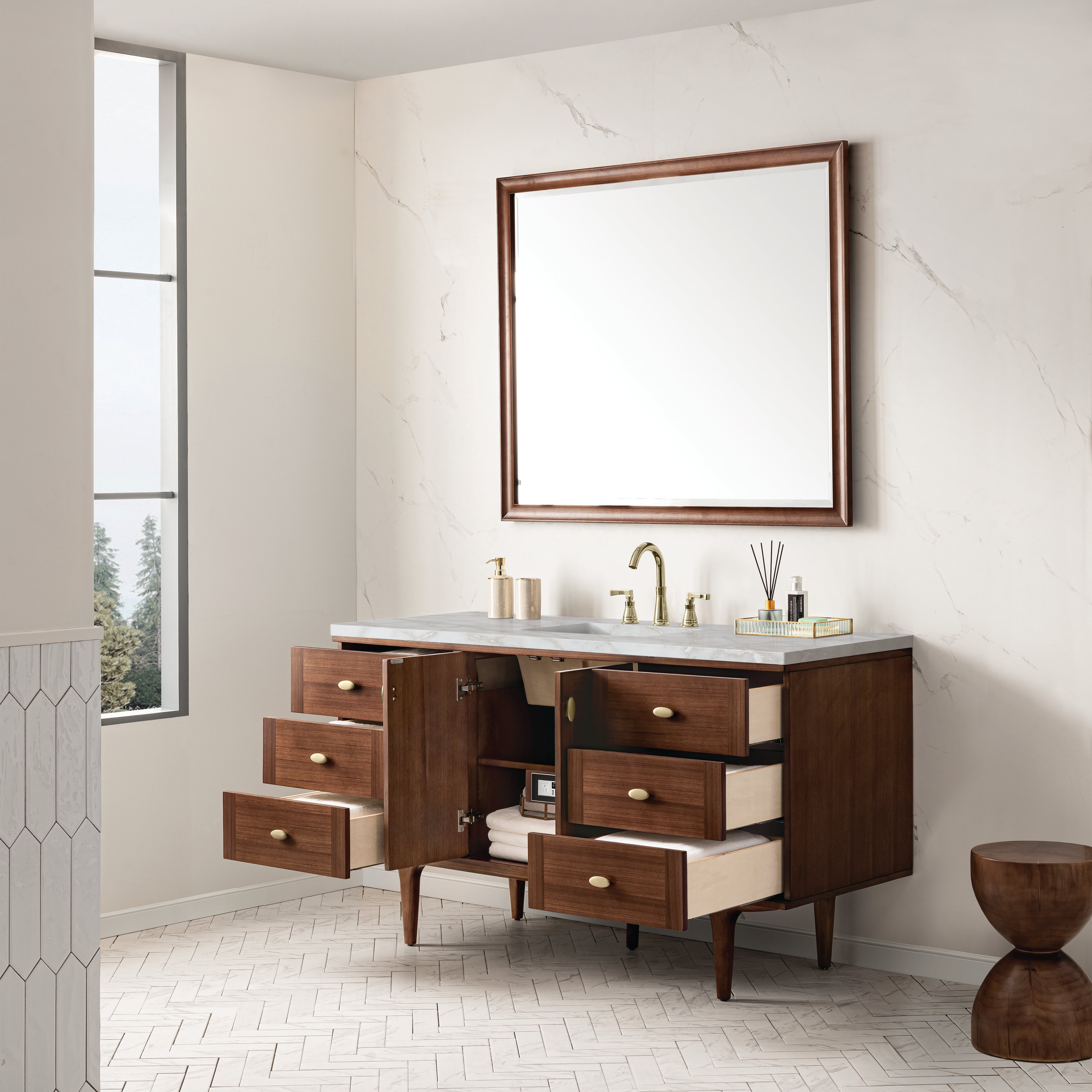 James Martin Amberly 60" Single Vanity in Mid-Century Walnut with 3cm Countertop