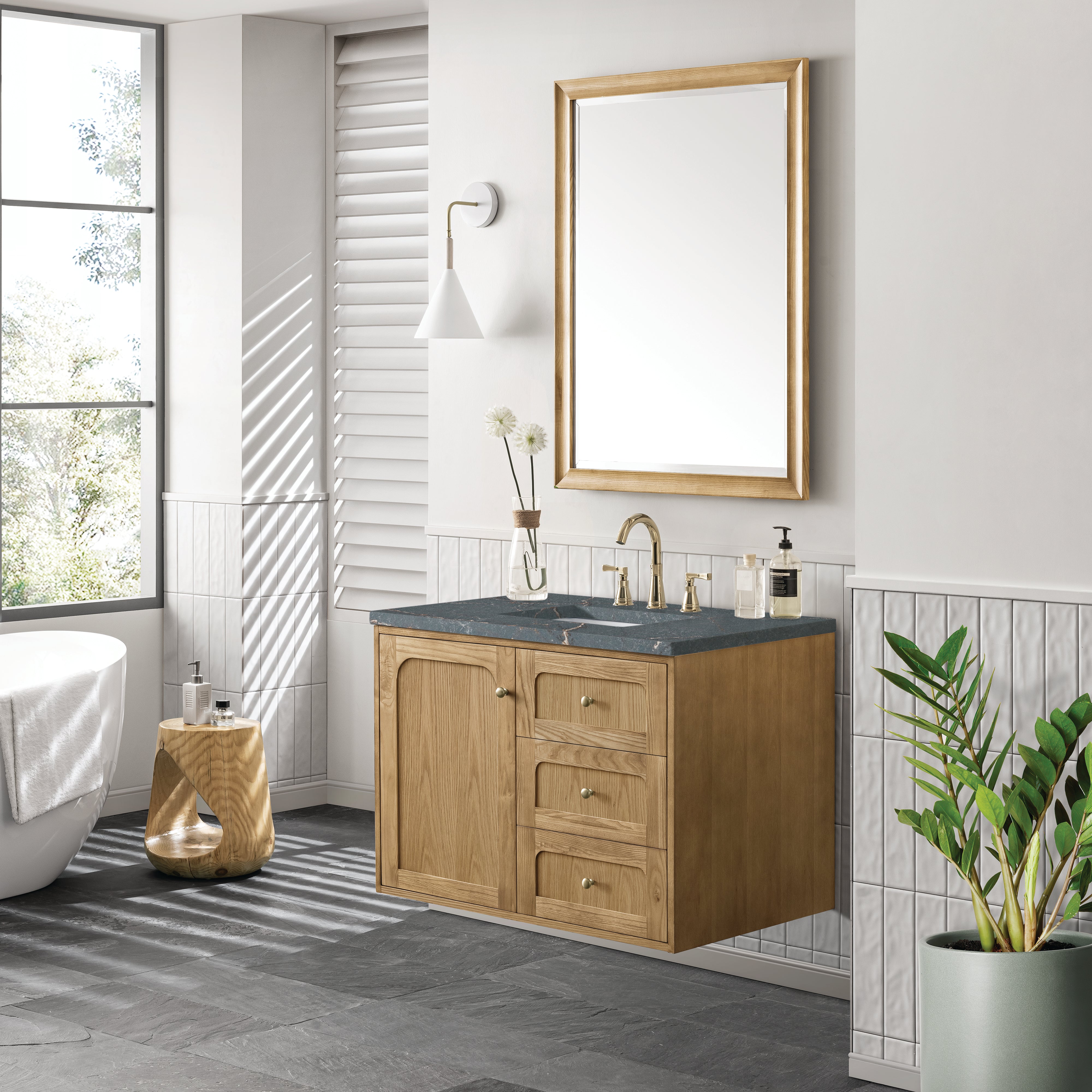 James Martin Laurent 36" Single Vanity in Light Natural Oak with 3cm Countertop