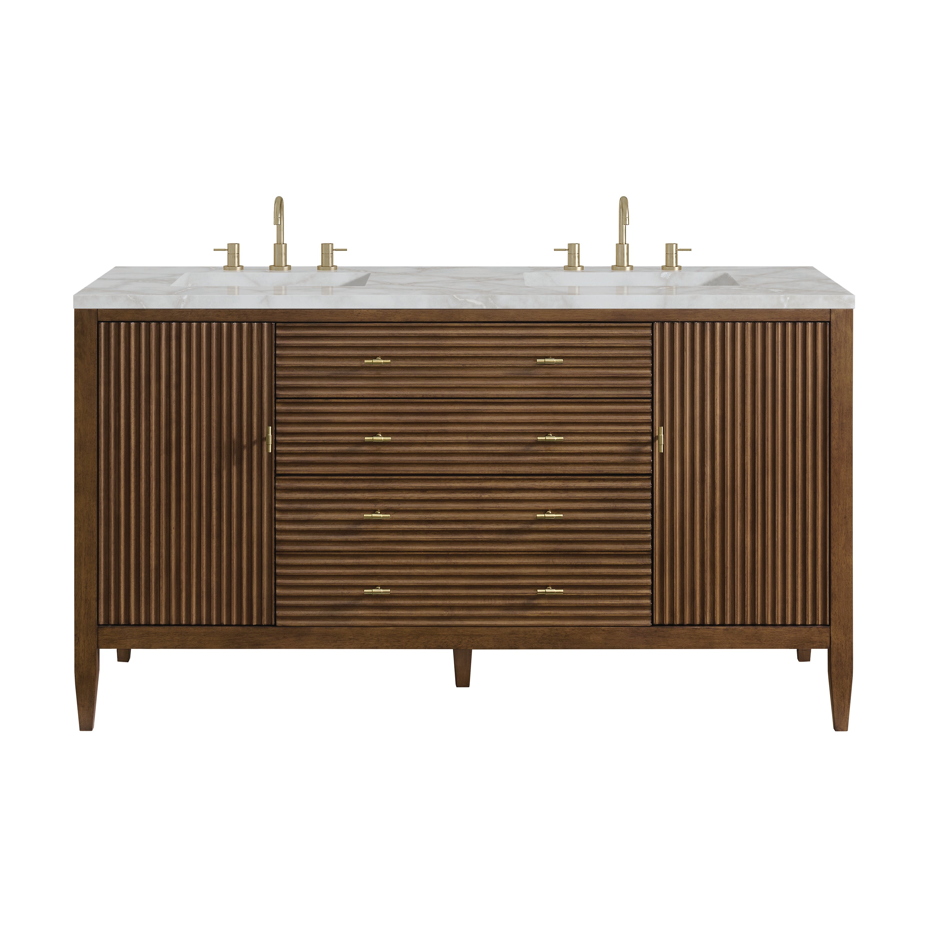 James Martin Myrrin 60" Double Vanity in Mid Century Walnut with 3cm Countertop and FreePower Wireless Charger
