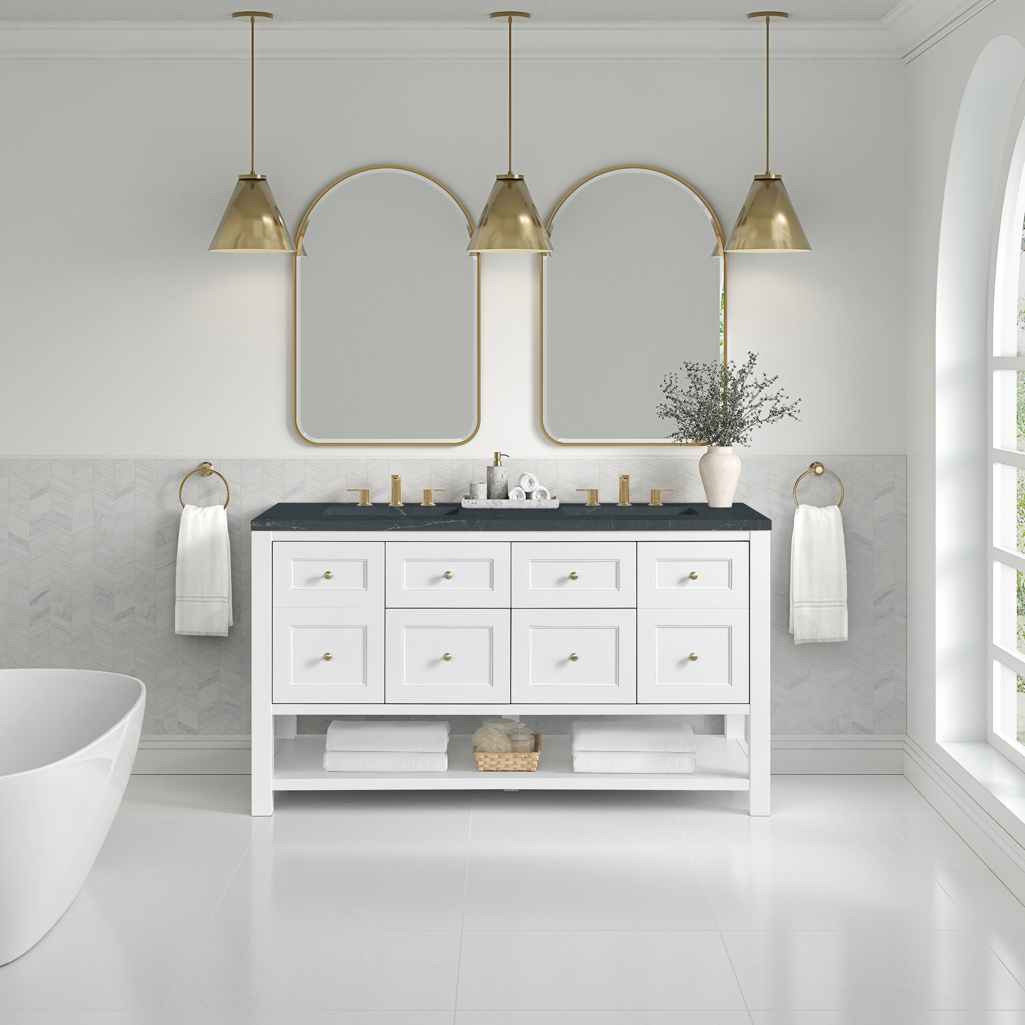 James Martin Breckenridge 60" Double Vanity in Bright White with 3cm Countertop