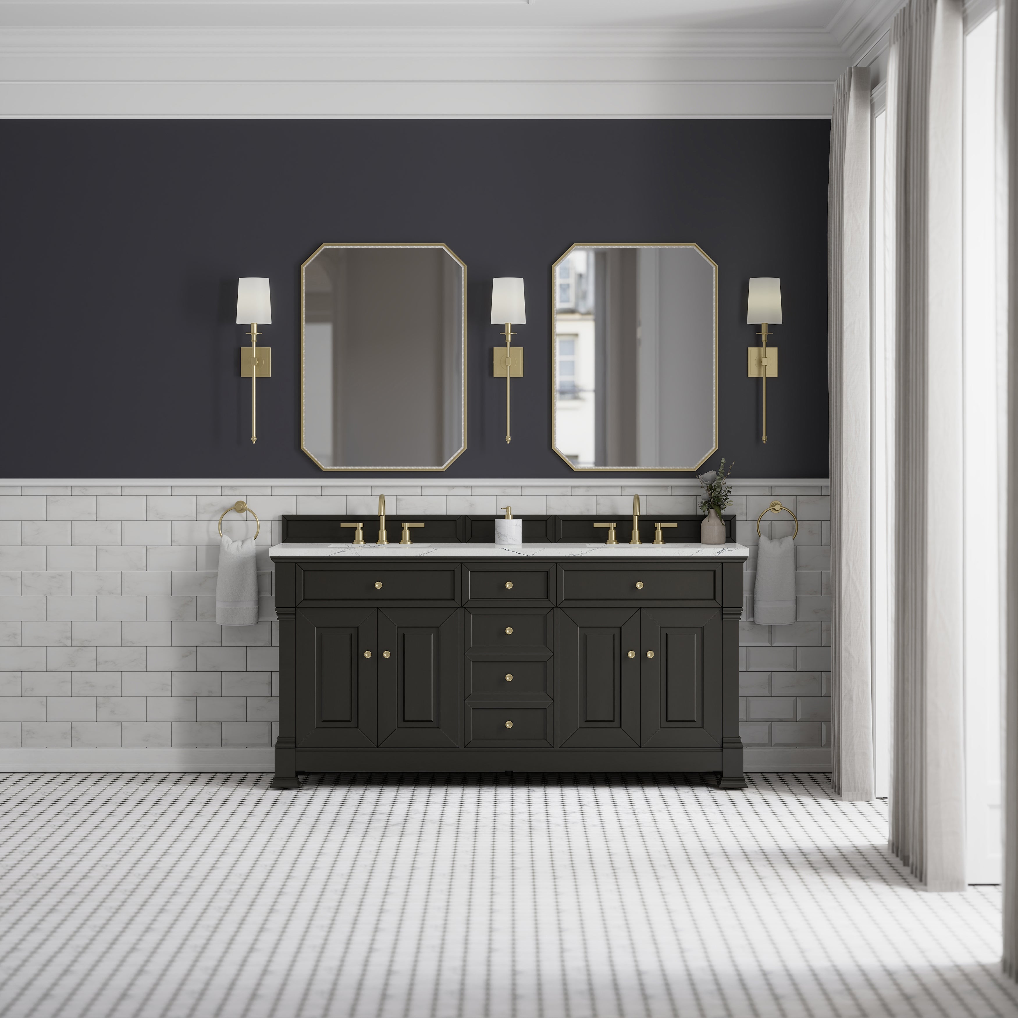 James Martin Brookfield 72" Double Vanity in Black Onyx with 3cm Countertop and FreePower Wireless Charger