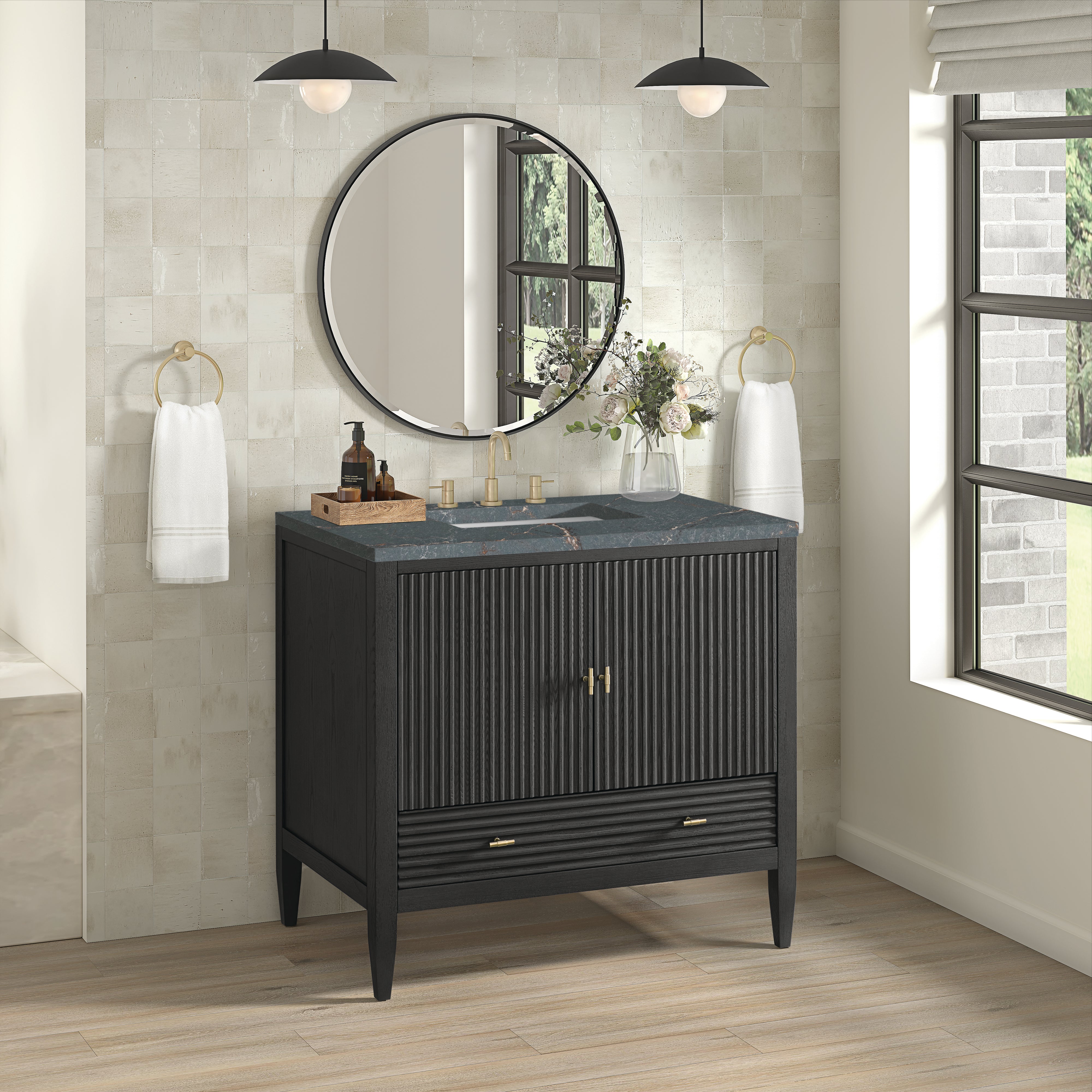 James Martin Myrrin 36" Vanity in Carbon Oak with 3cm Countertop