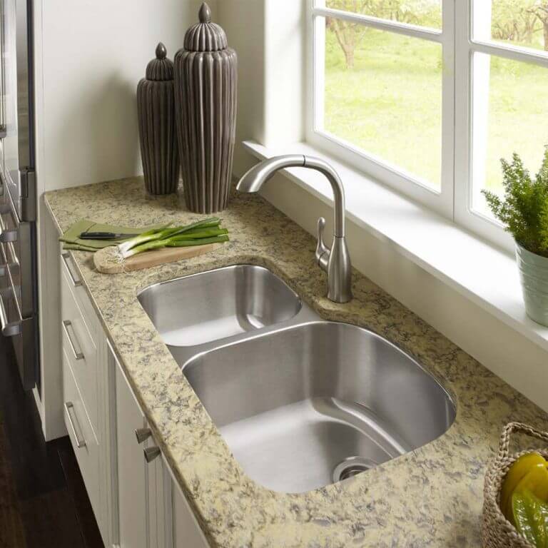 Houzer Medallion 32" Stainless Steel Undermount 30/70 Double Small Left Bowl Kitchen Sink with Strainer