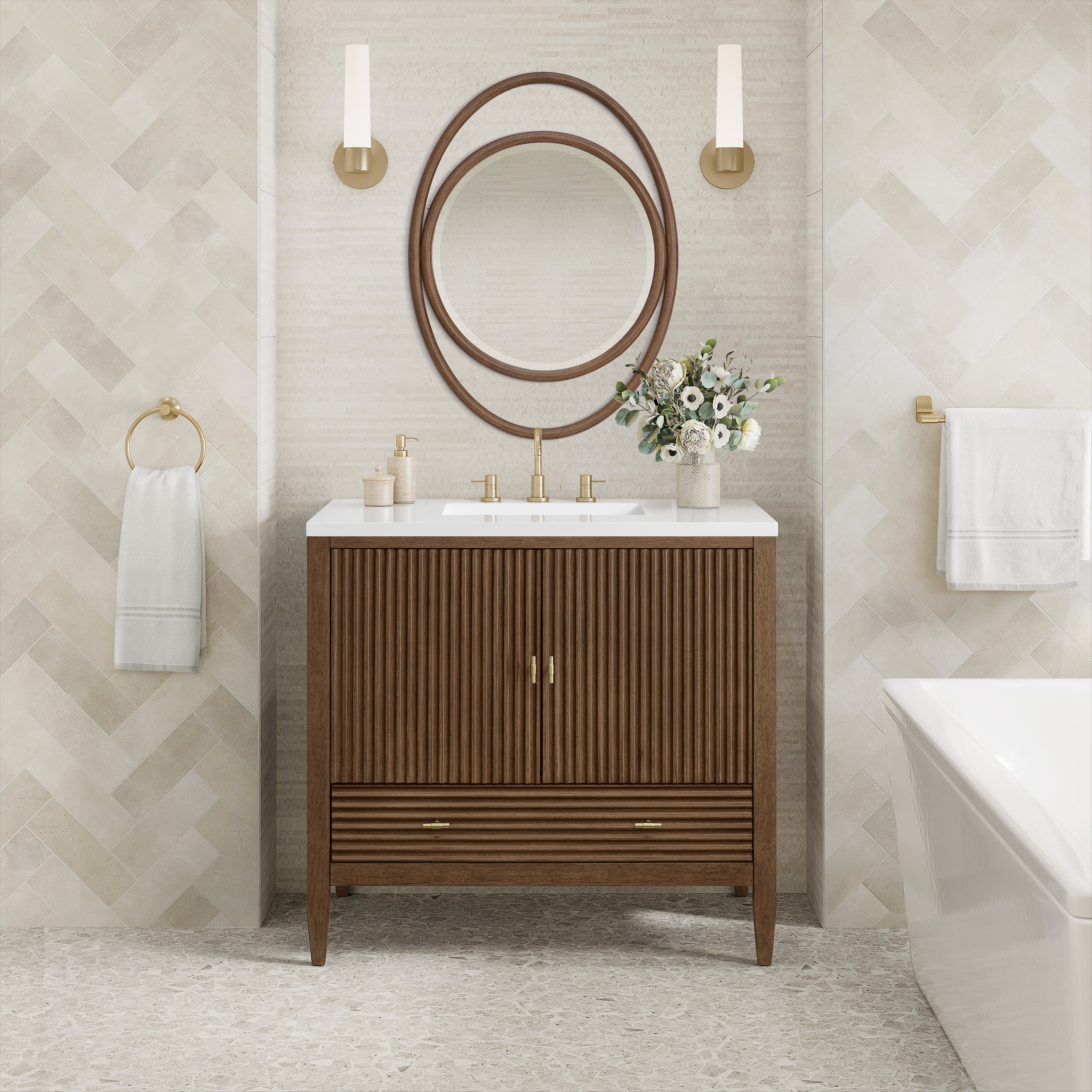 James Martin Myrrin 36" Vanity in Mid Century Walnut with 3cm Countertop