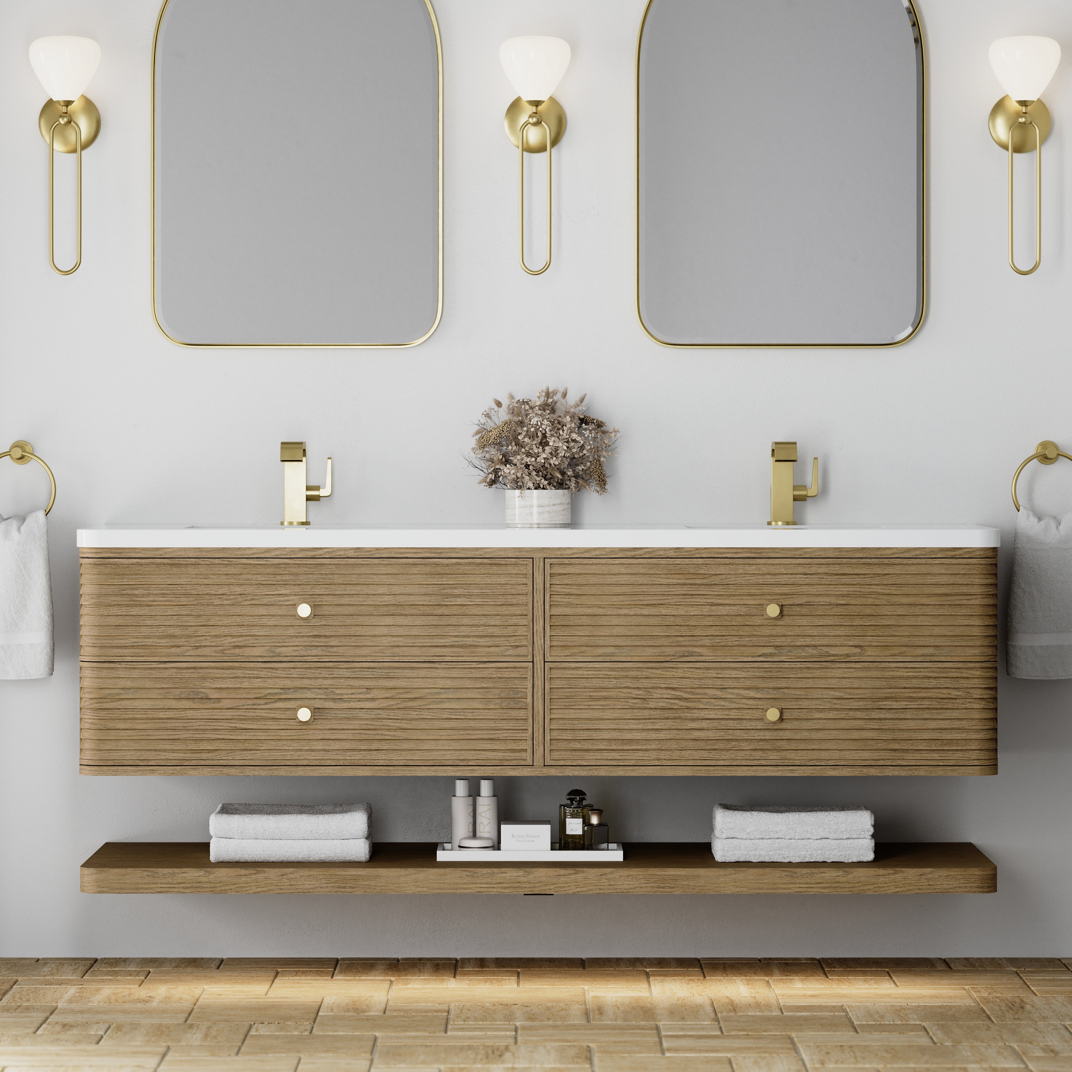 James Martin Allamari 72" Double Vanity in Dune Mist with 3cm Countertop