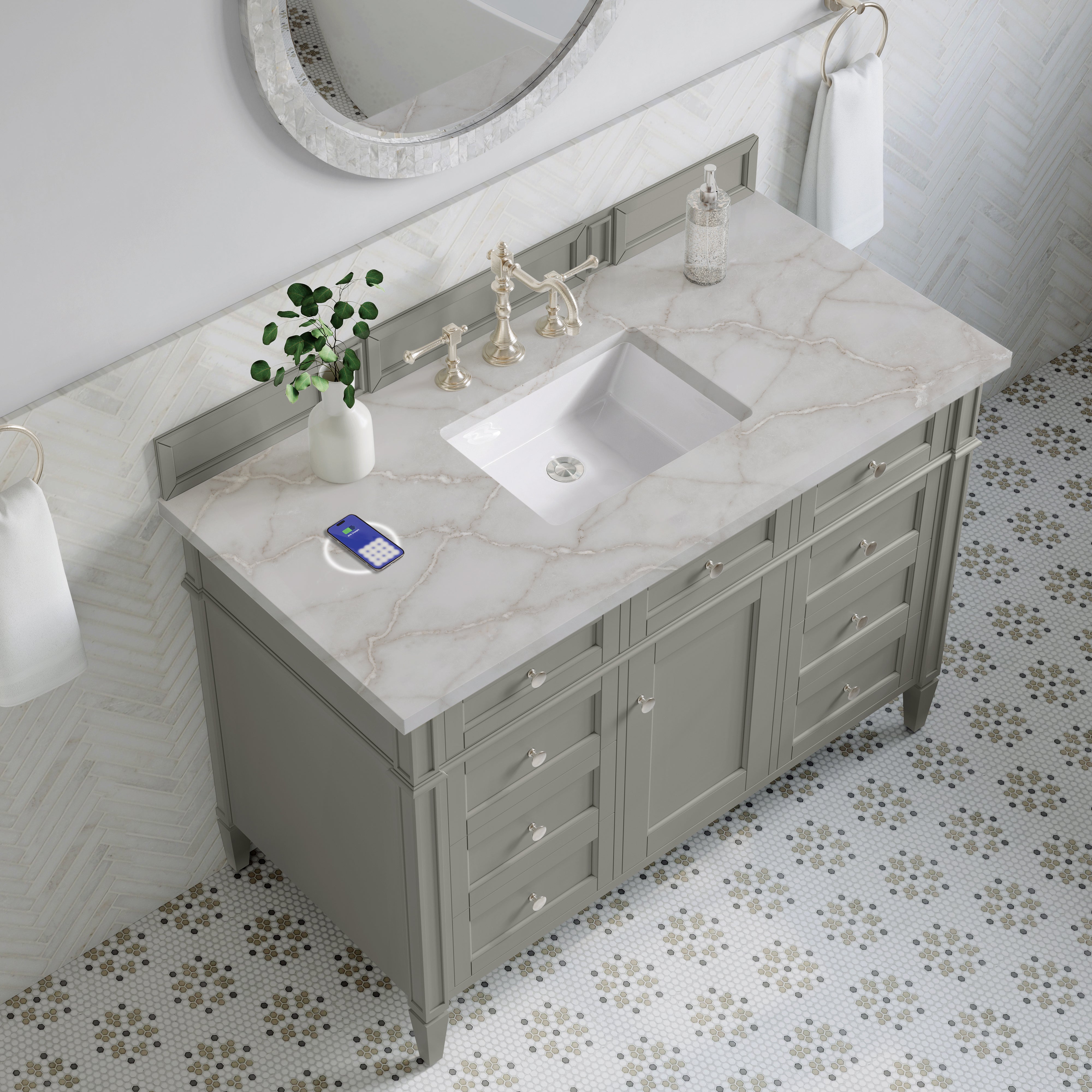 James Martin Brittany 48" Single Vanity in Urban Gray with 3cm Countertop and FreePower Wireless Charger